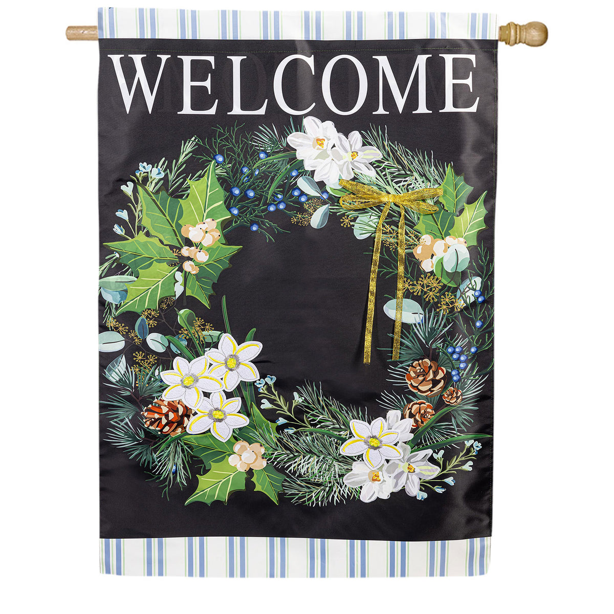 Winter Foliage Welcome Applique House Flag