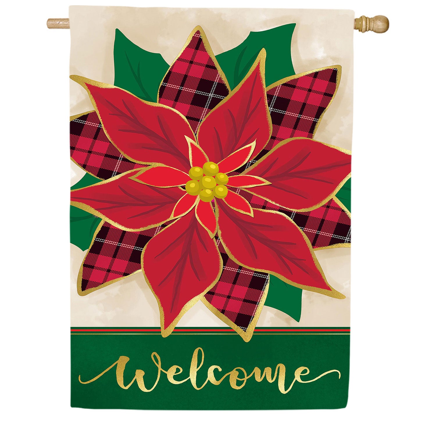 Welcome Poinsettia Applique House Flag