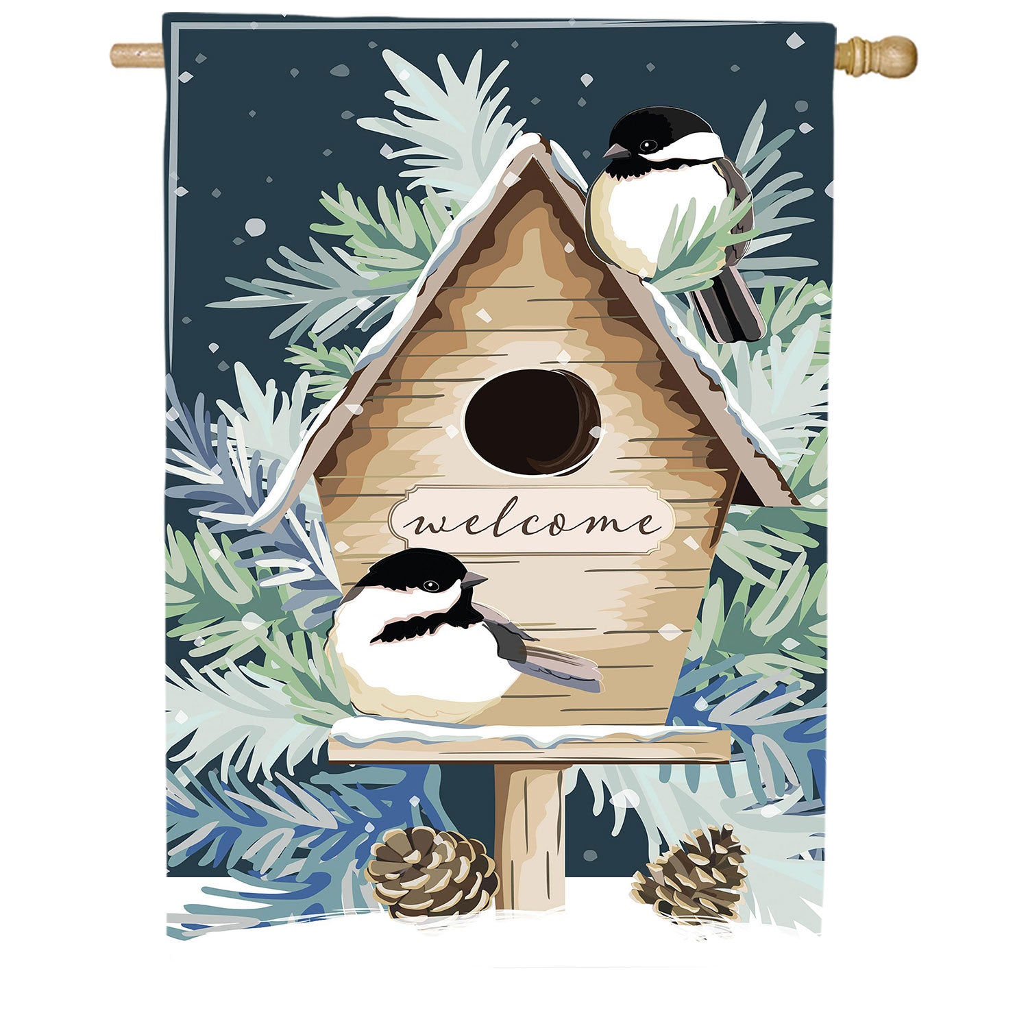 Winter Birds Welcome Applique House Flag