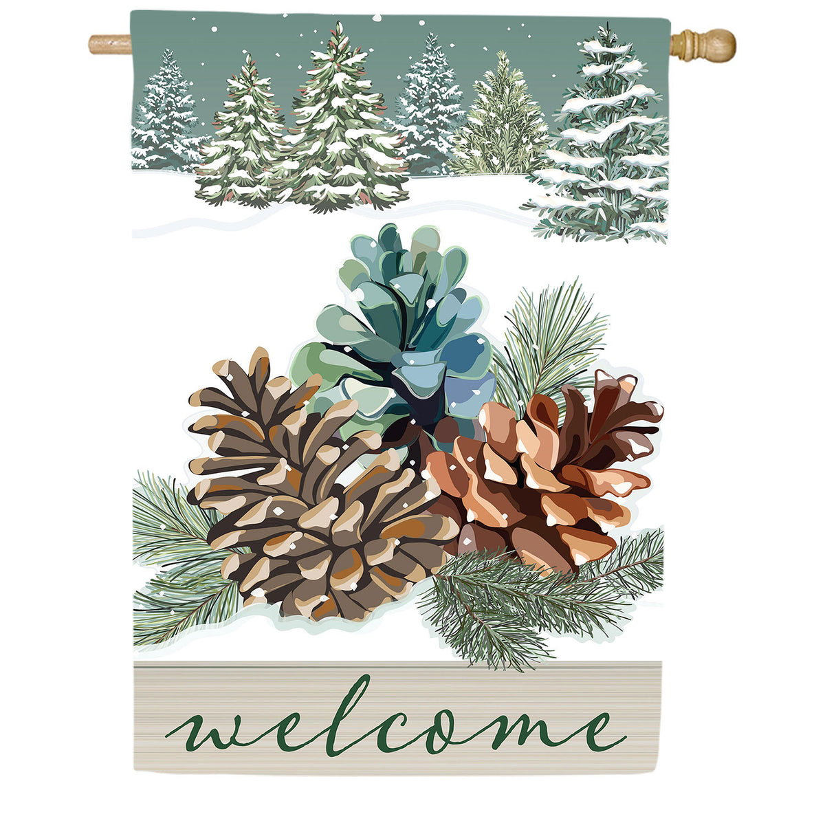 Winter Pinecones Applique House Flag