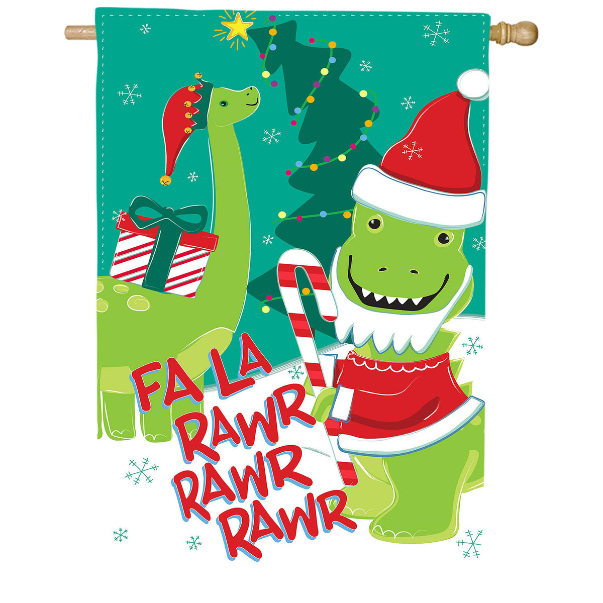 Christmas Dinosaur Cheer Applique House Flag