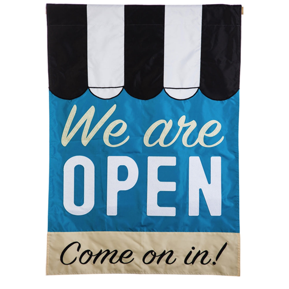 We are Open Double Sided Applique House Flag