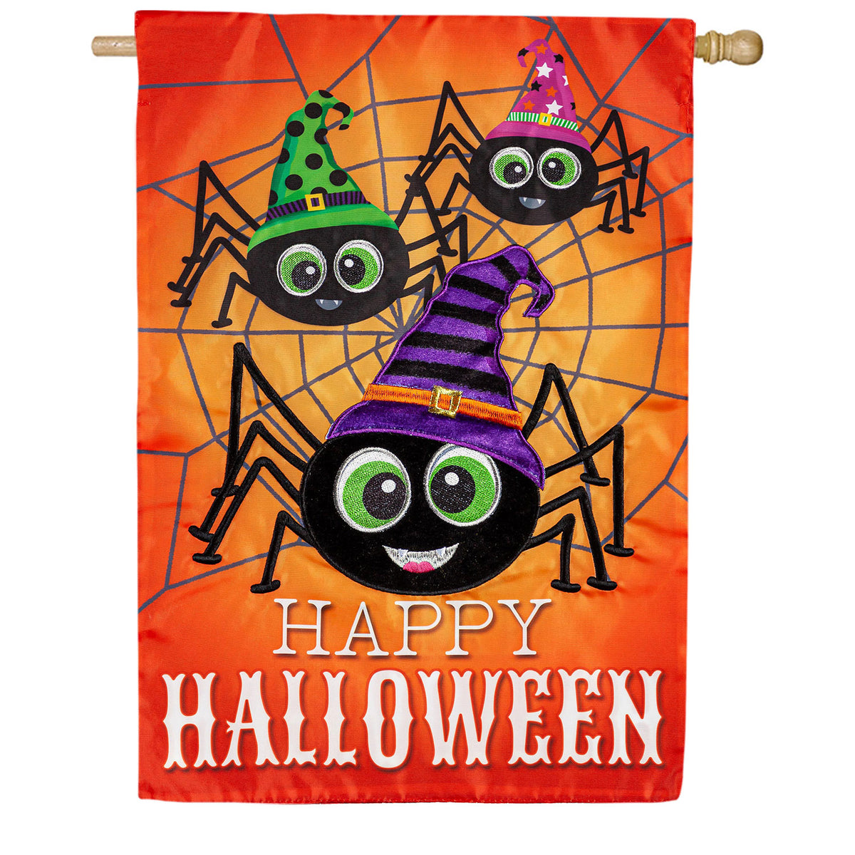 Happy Halloween Spiders Applique House Flag