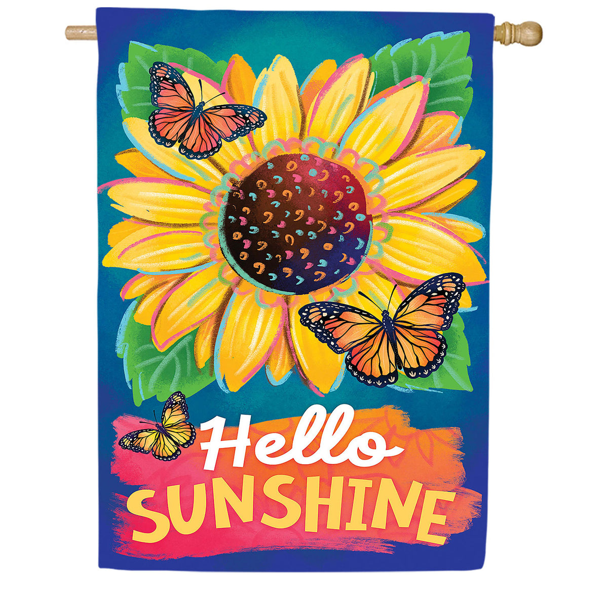 Hello Sunshine and Butterflies Applique House Flag