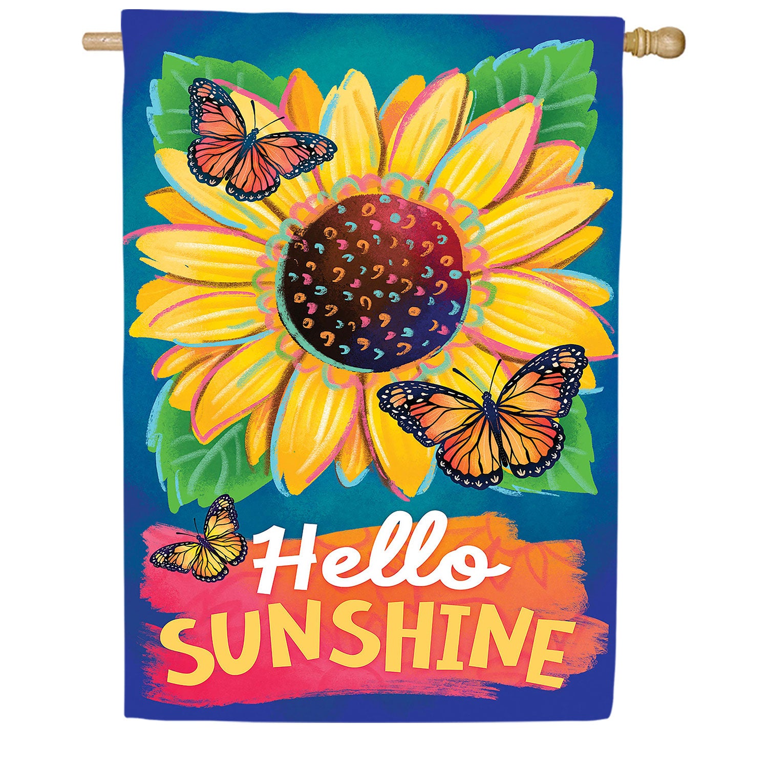 Hello Sunshine and Butterflies Applique House Flag