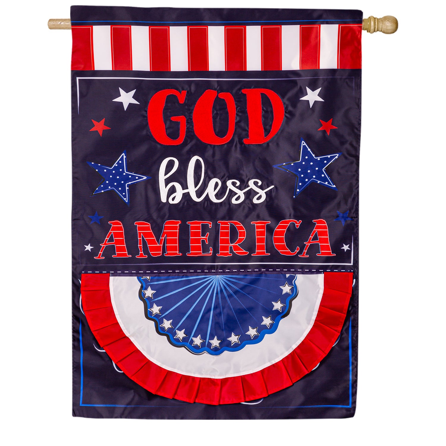 Evergreen Patriotic God Bless America Appliqued House Flag