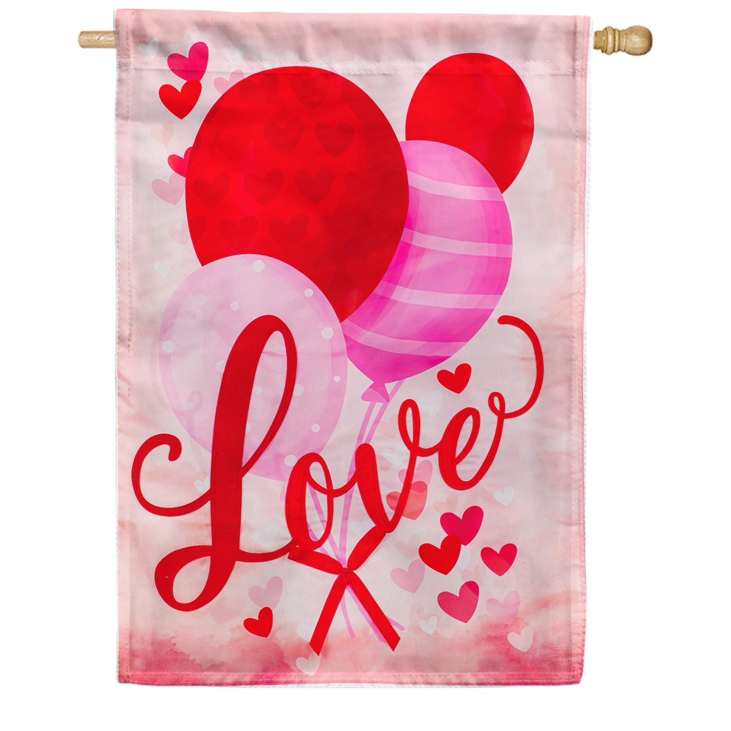 Evergreen Valentine Love Balloon Appliqued House Flag