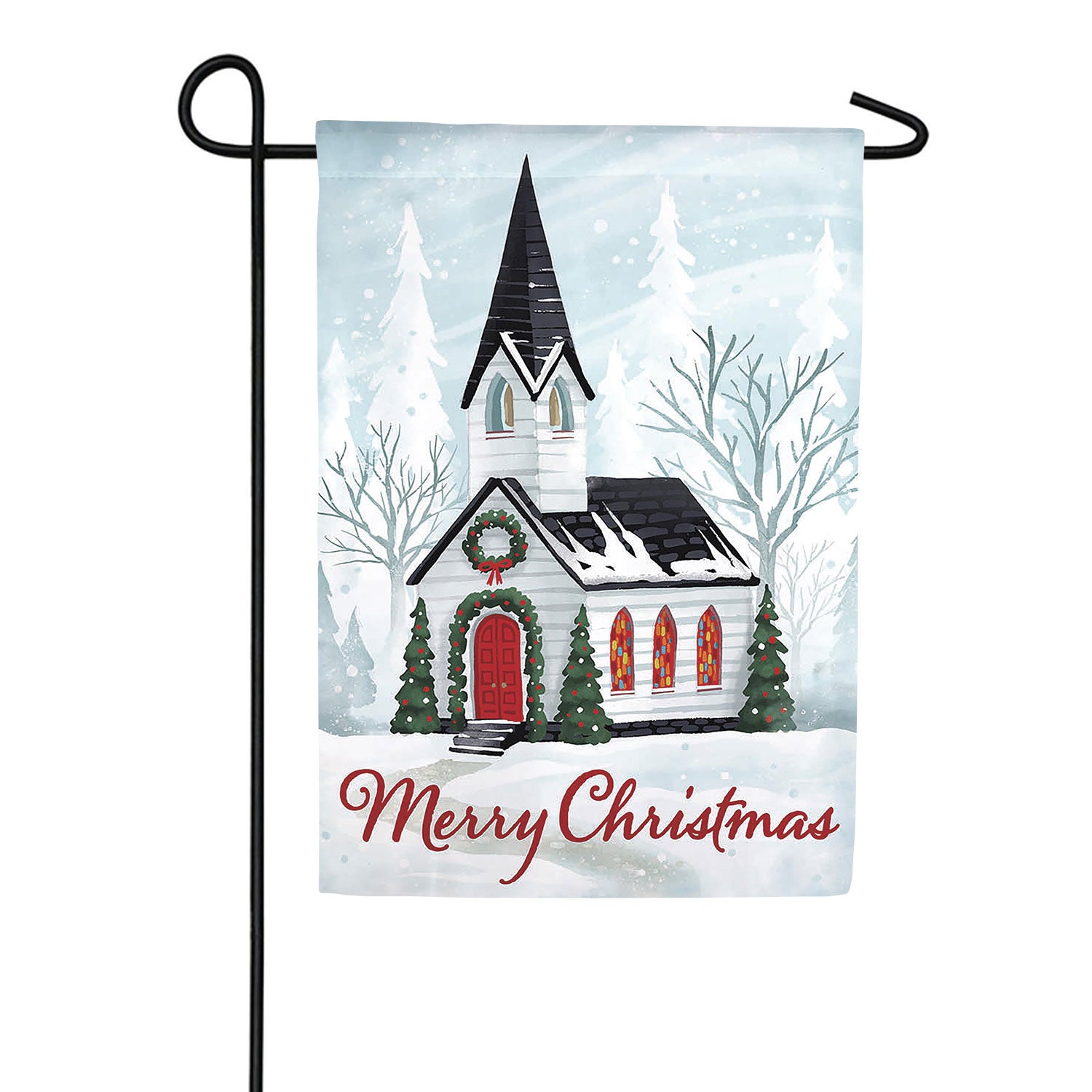 Evergreen Winter Church Appliqued Garden Flag