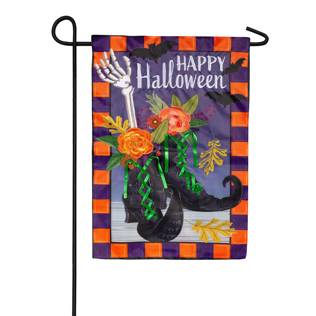 Evergreen Happy Halloween Witches Boots Applique Garden Flag