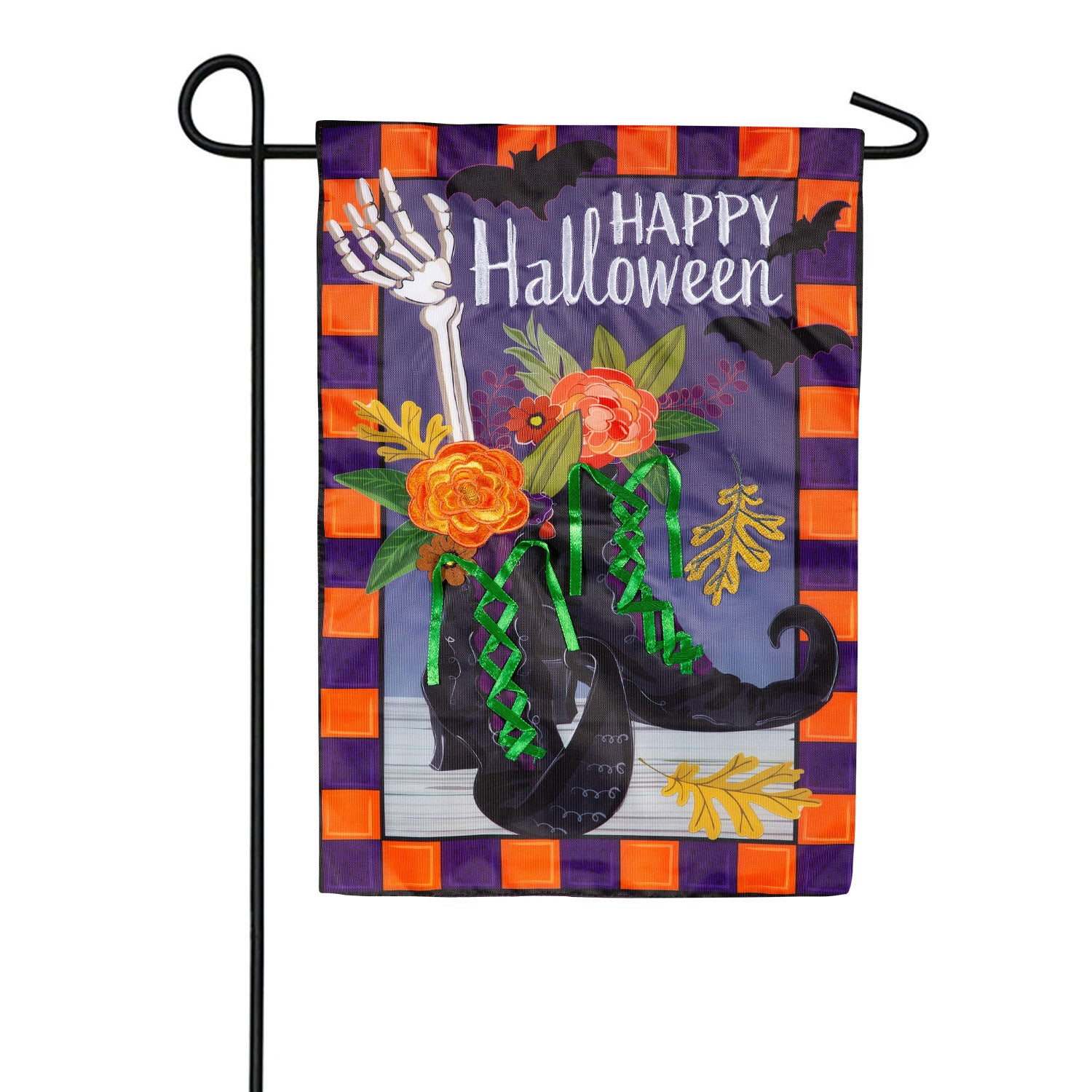 Evergreen Happy Halloween Witches Boots Applique Garden Flag