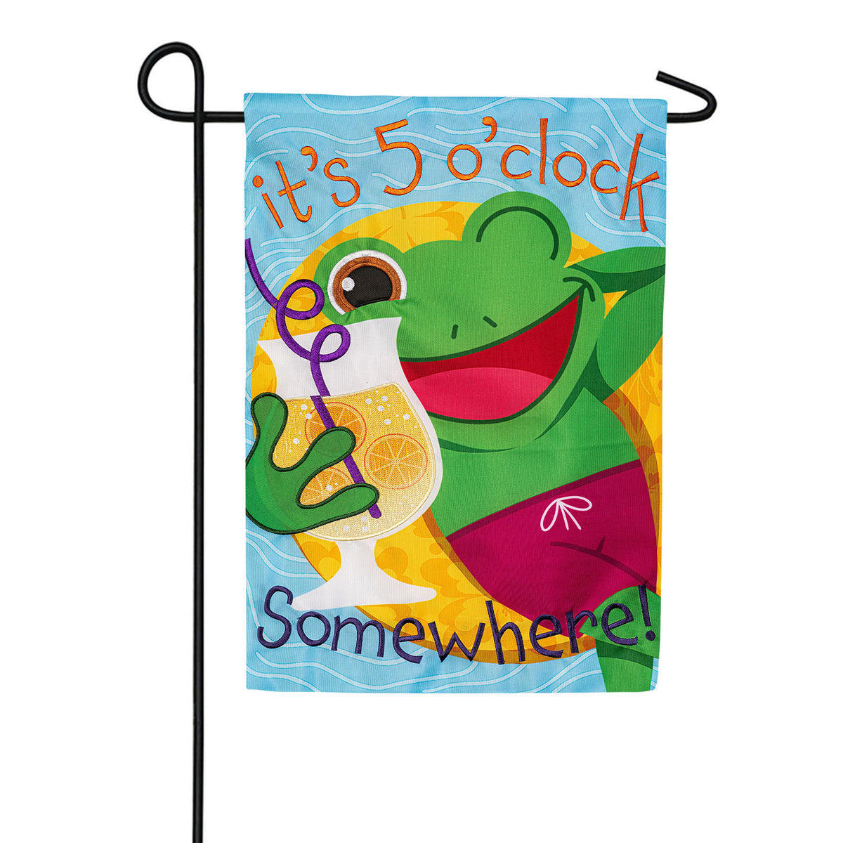 5 o Clock Frog Applique Garden Flag