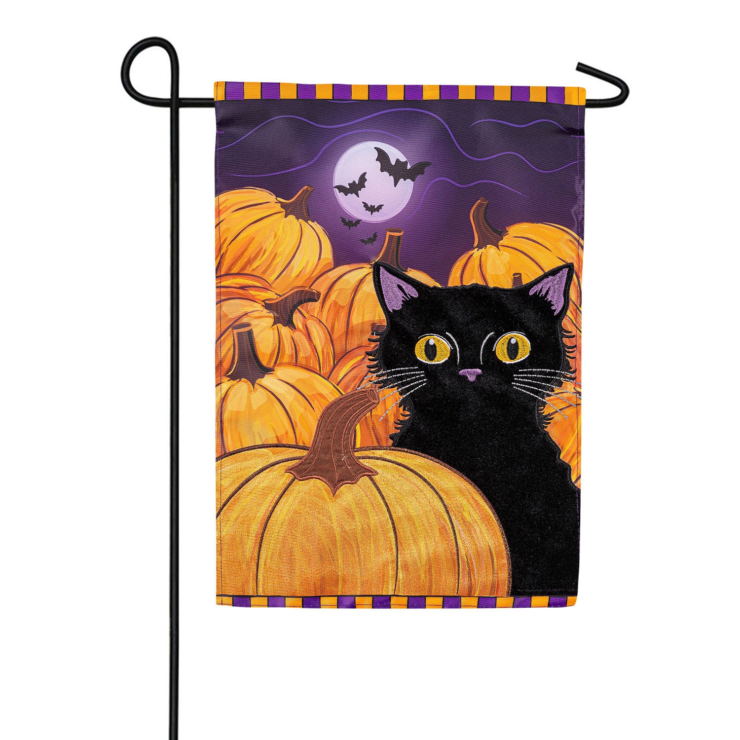 Pumpkin Patch Cat Applique Garden Flag
