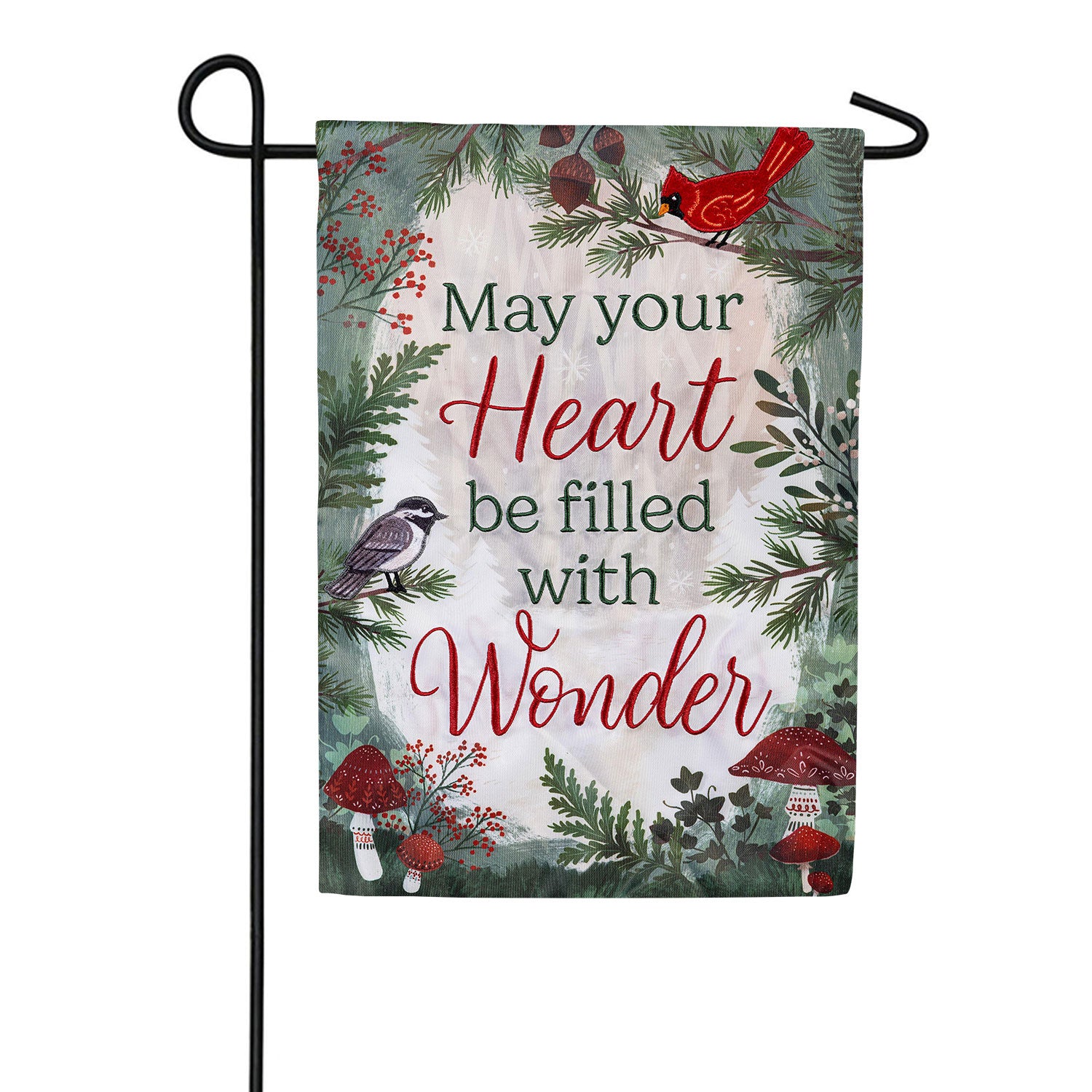 Evergreen Wondering Heart Applique Garden Flag