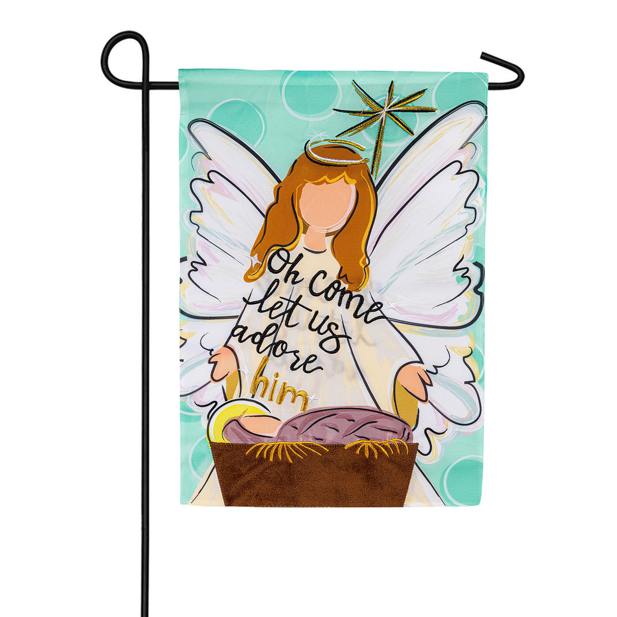 Evergreen Oh Come Let Us Adore Him Applique Garden Flag