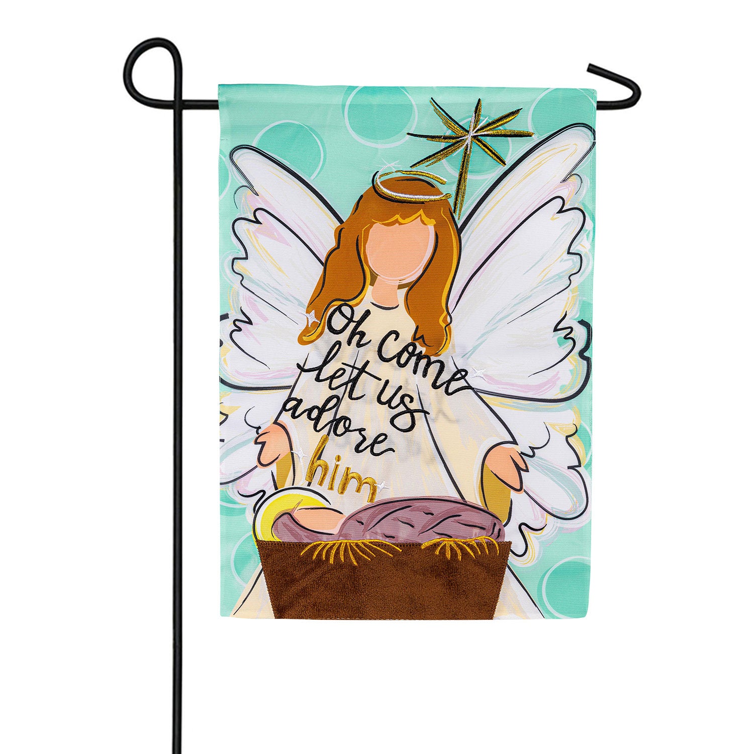 Evergreen Oh Come Let Us Adore Him Applique Garden Flag