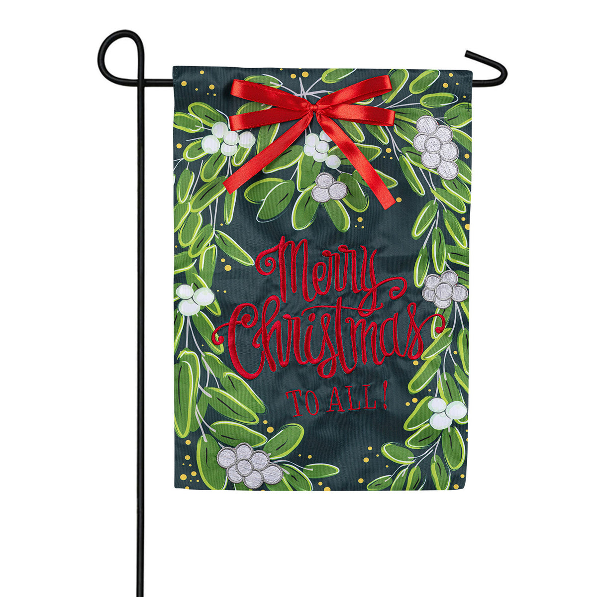 Merry Christmas Mistletoe Applique Garden Flag