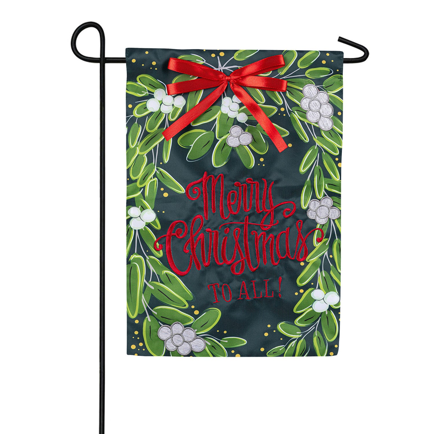 Merry Christmas Mistletoe Applique Garden Flag