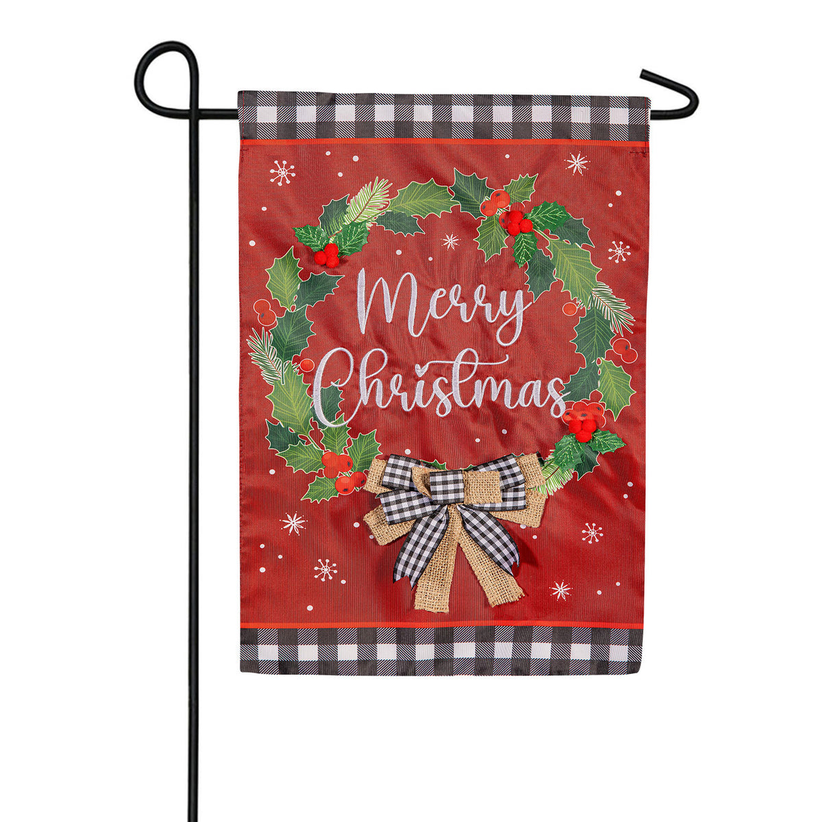 Merry Christmas Wreath Applique Garden Flag