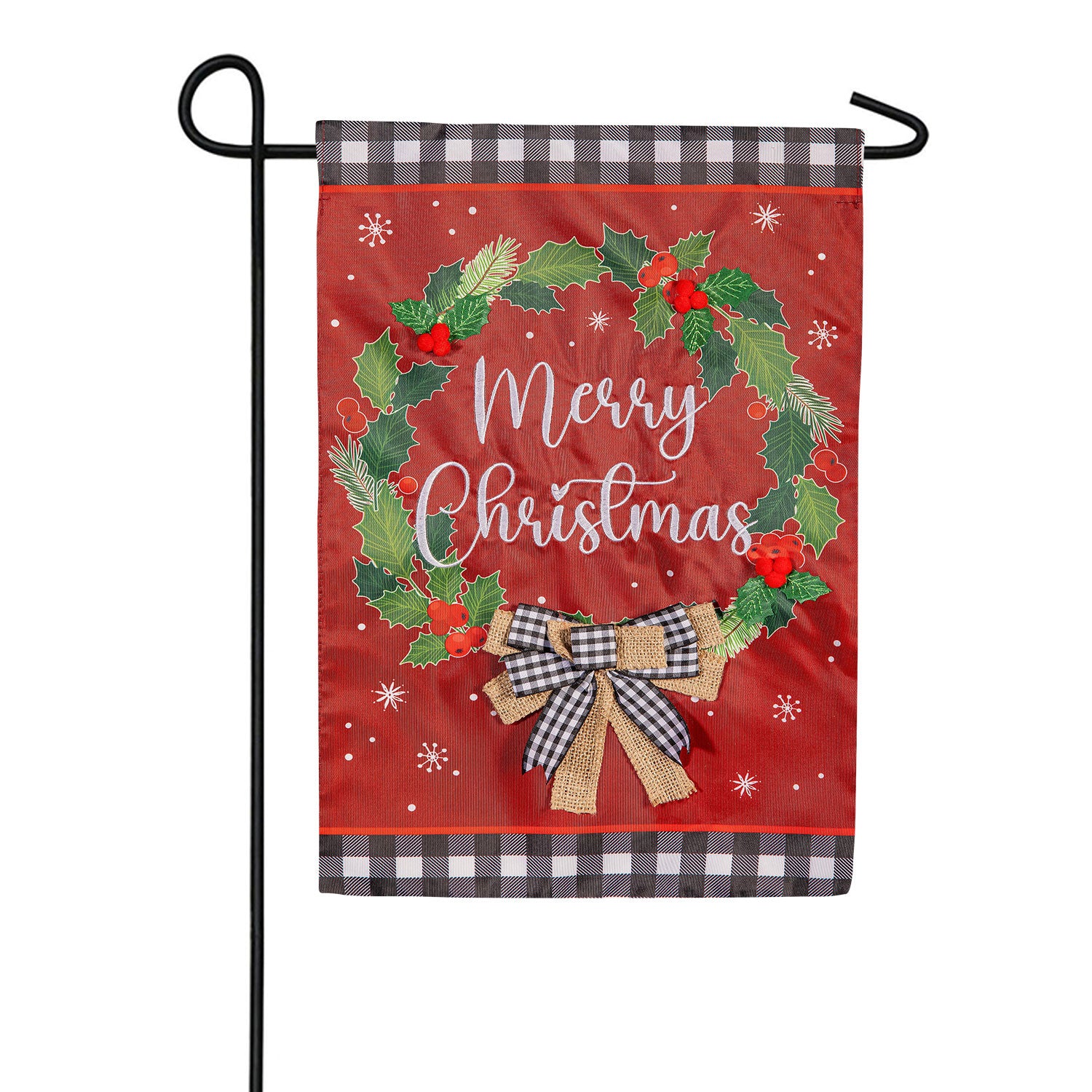 Merry Christmas Wreath Applique Garden Flag