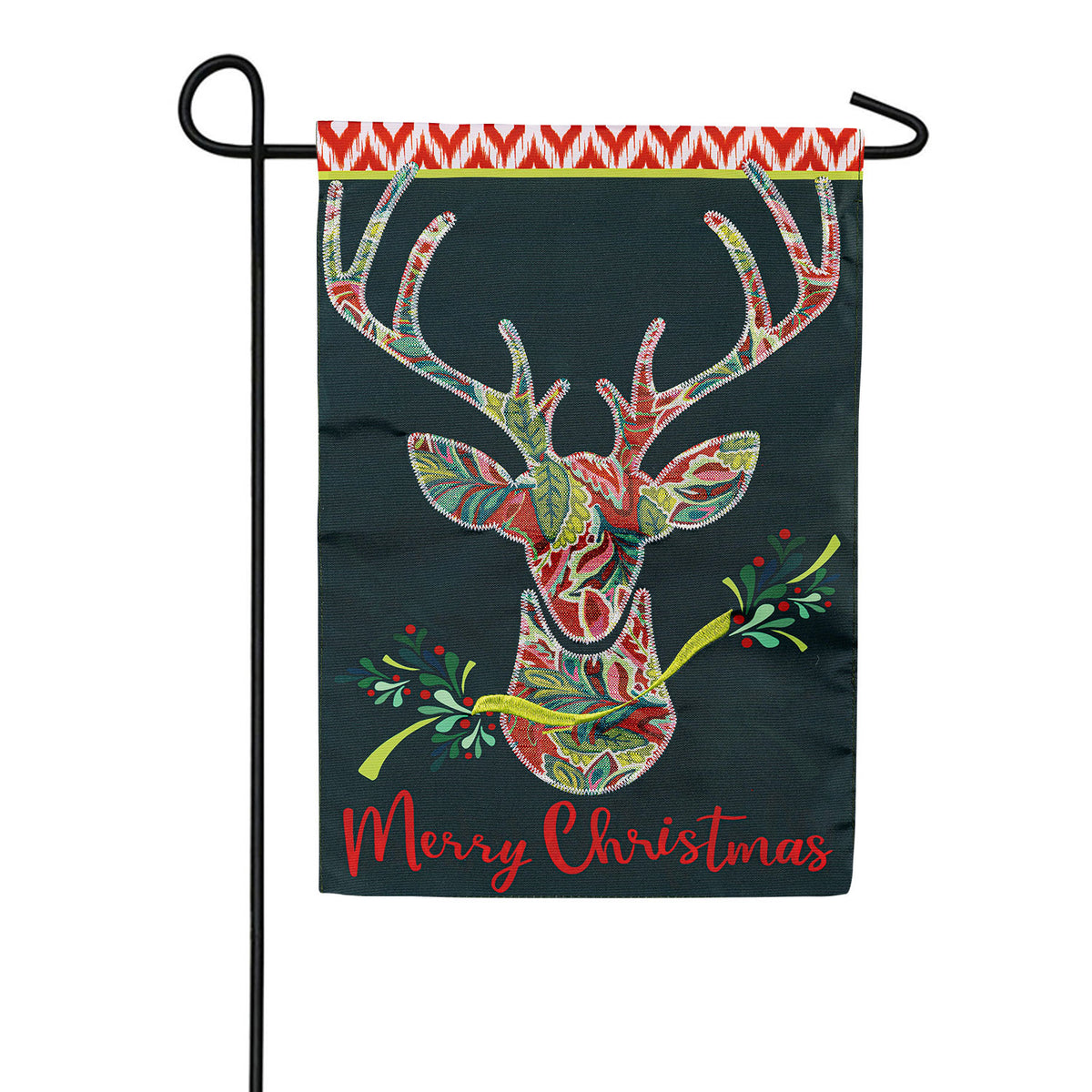 Patterned Reindeer Applique Garden Flag
