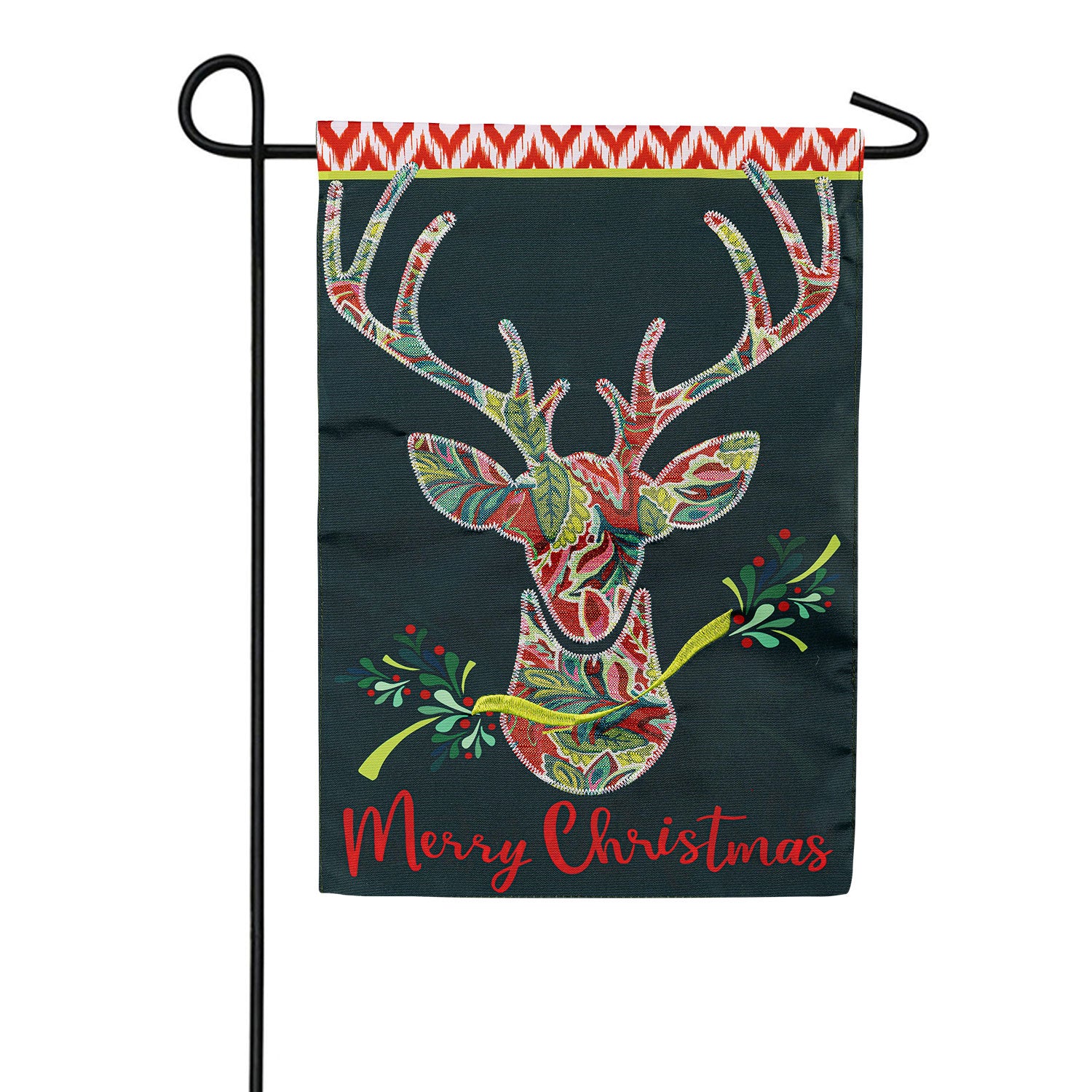 Patterned Reindeer Applique Garden Flag
