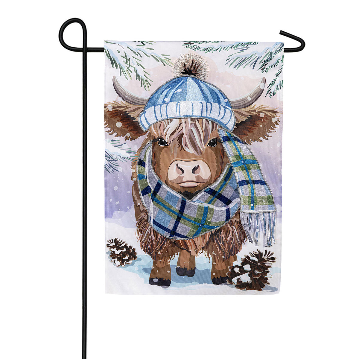 Winter Highland Cow Applique Garden Flag