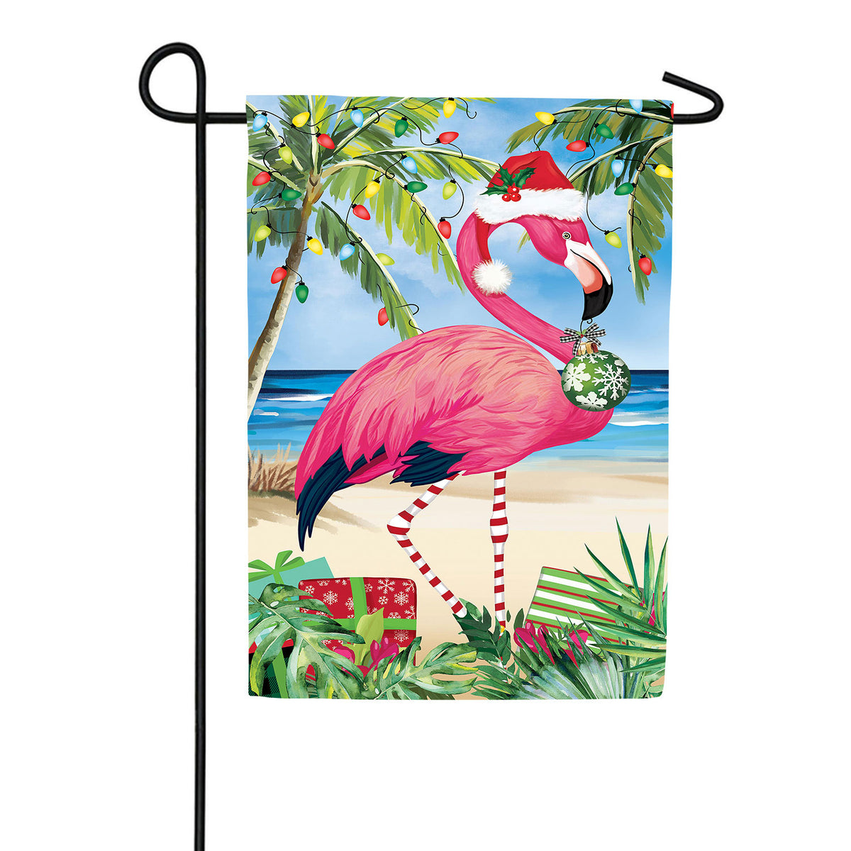 Christmas Flamingo Applique Garden Flag