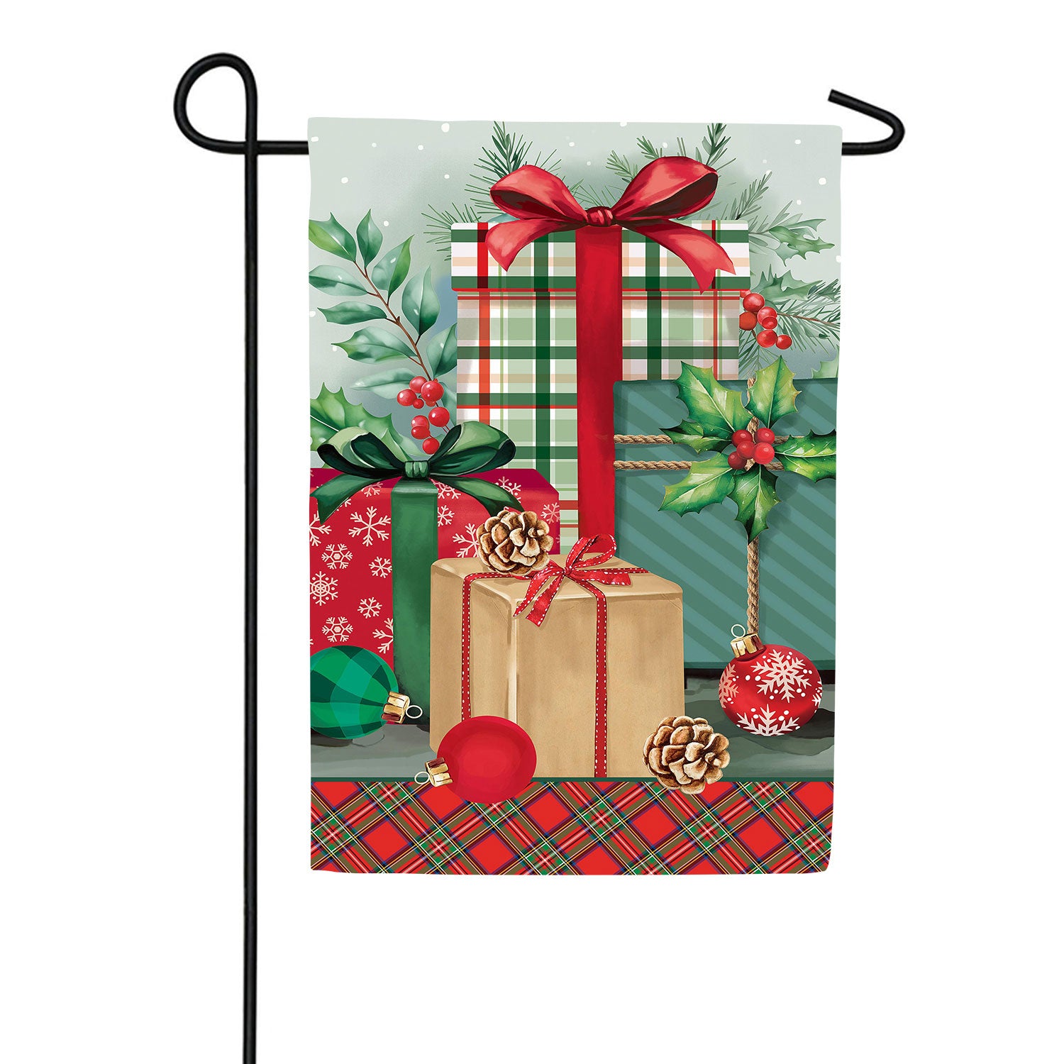 Vintage Holly Present Applique Garden Flag