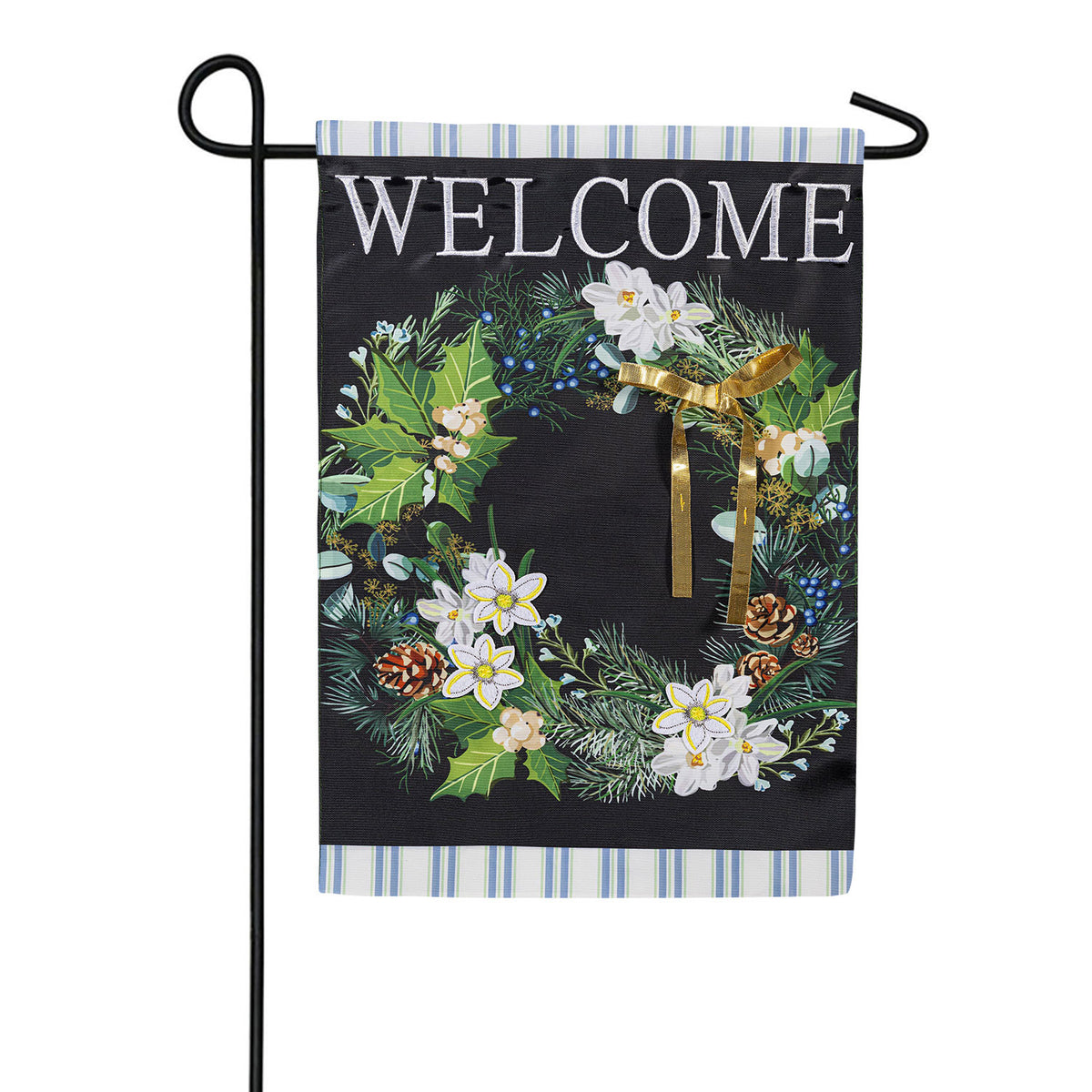 Winter Foliage Welcome Applique Garden Flag