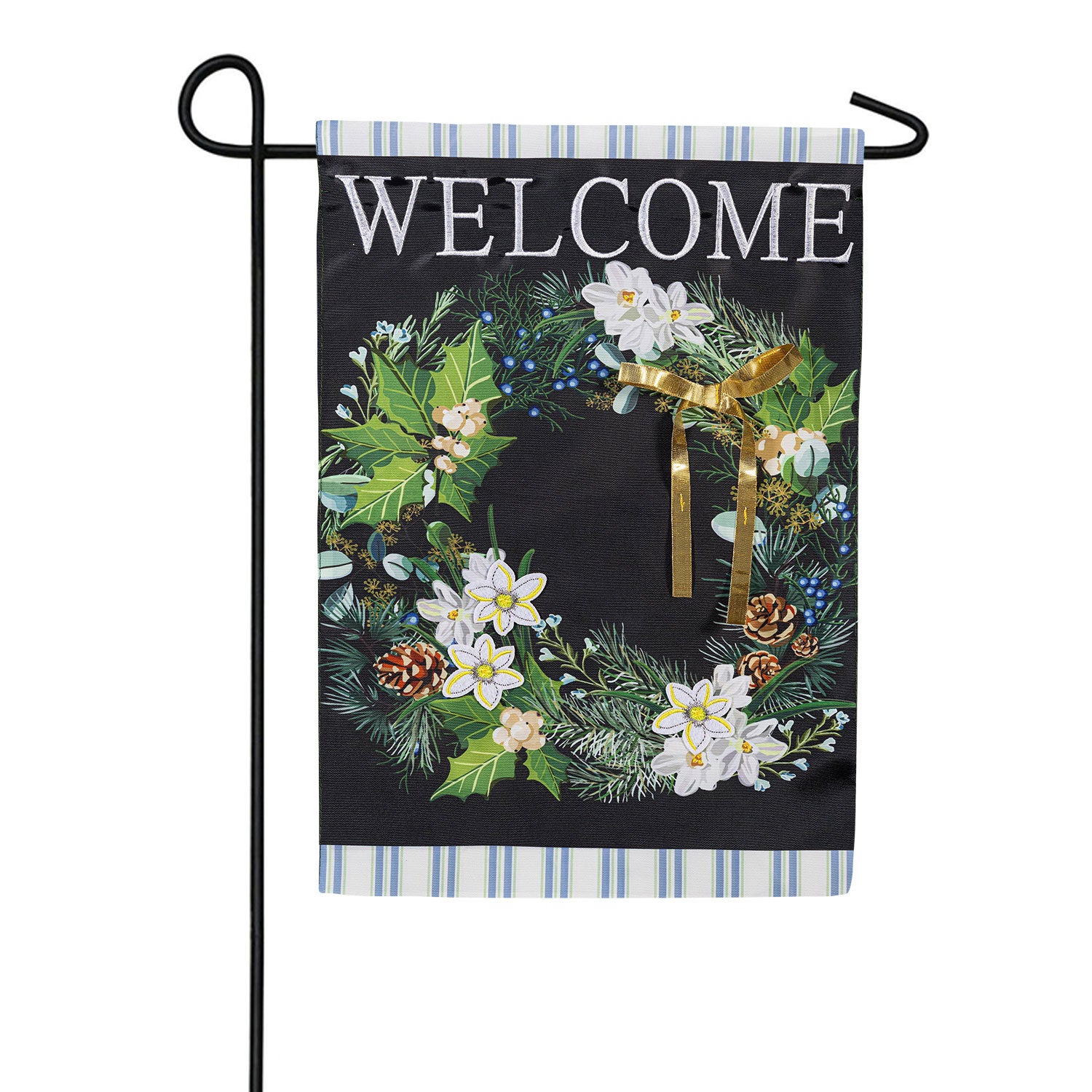 Winter Foliage Welcome Applique Garden Flag