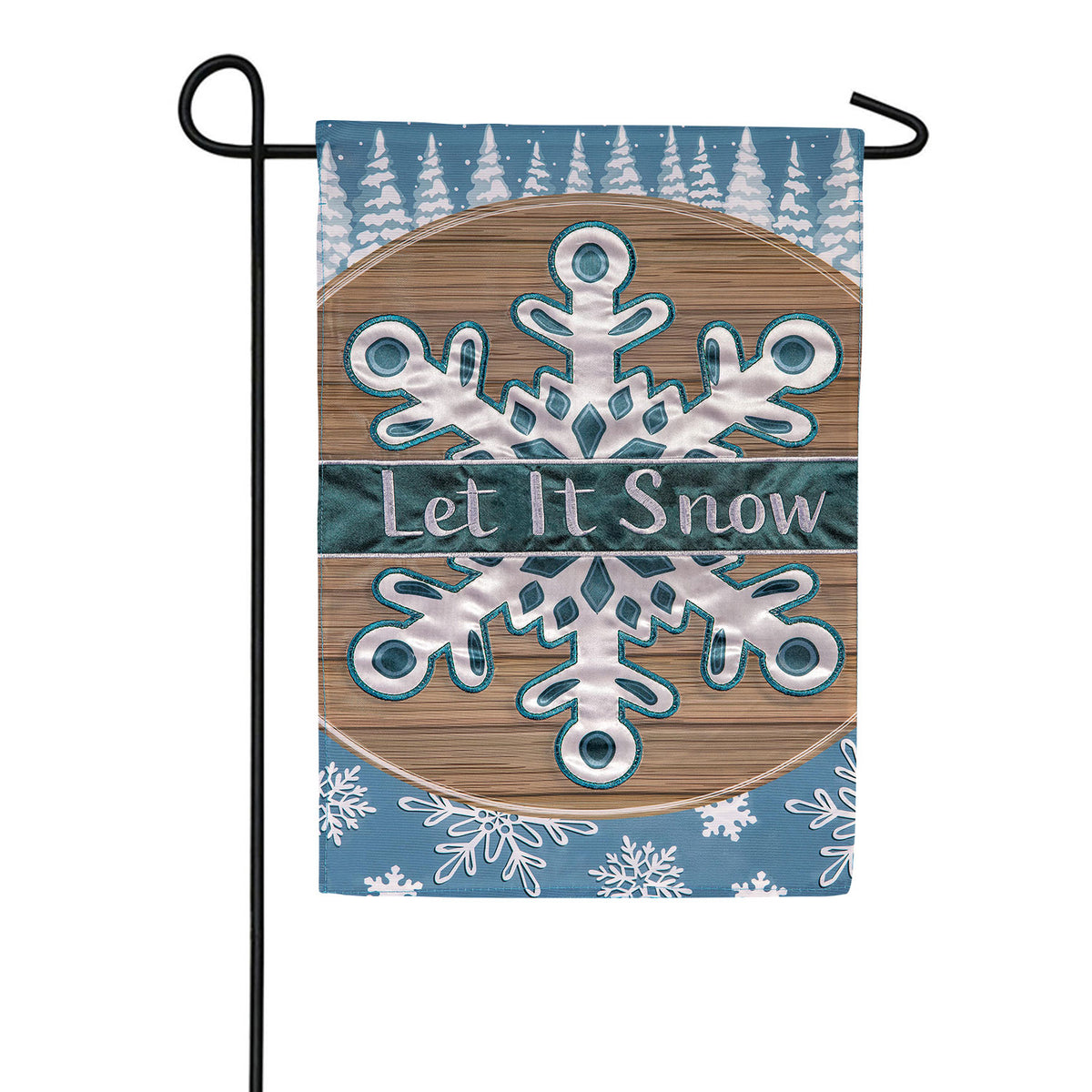 Evergreen Winter Snowflake Applique Garden Flag