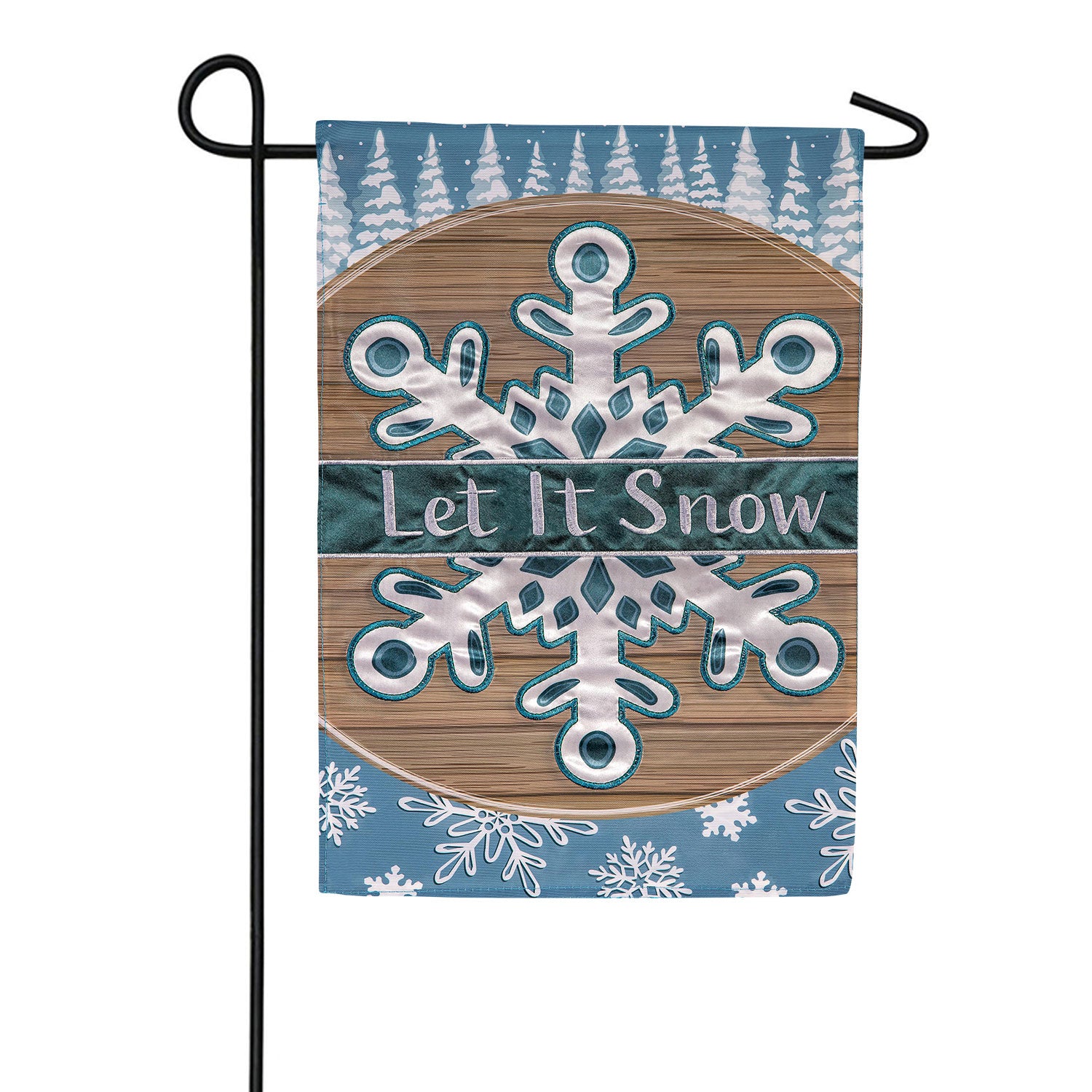 Evergreen Winter Snowflake Applique Garden Flag