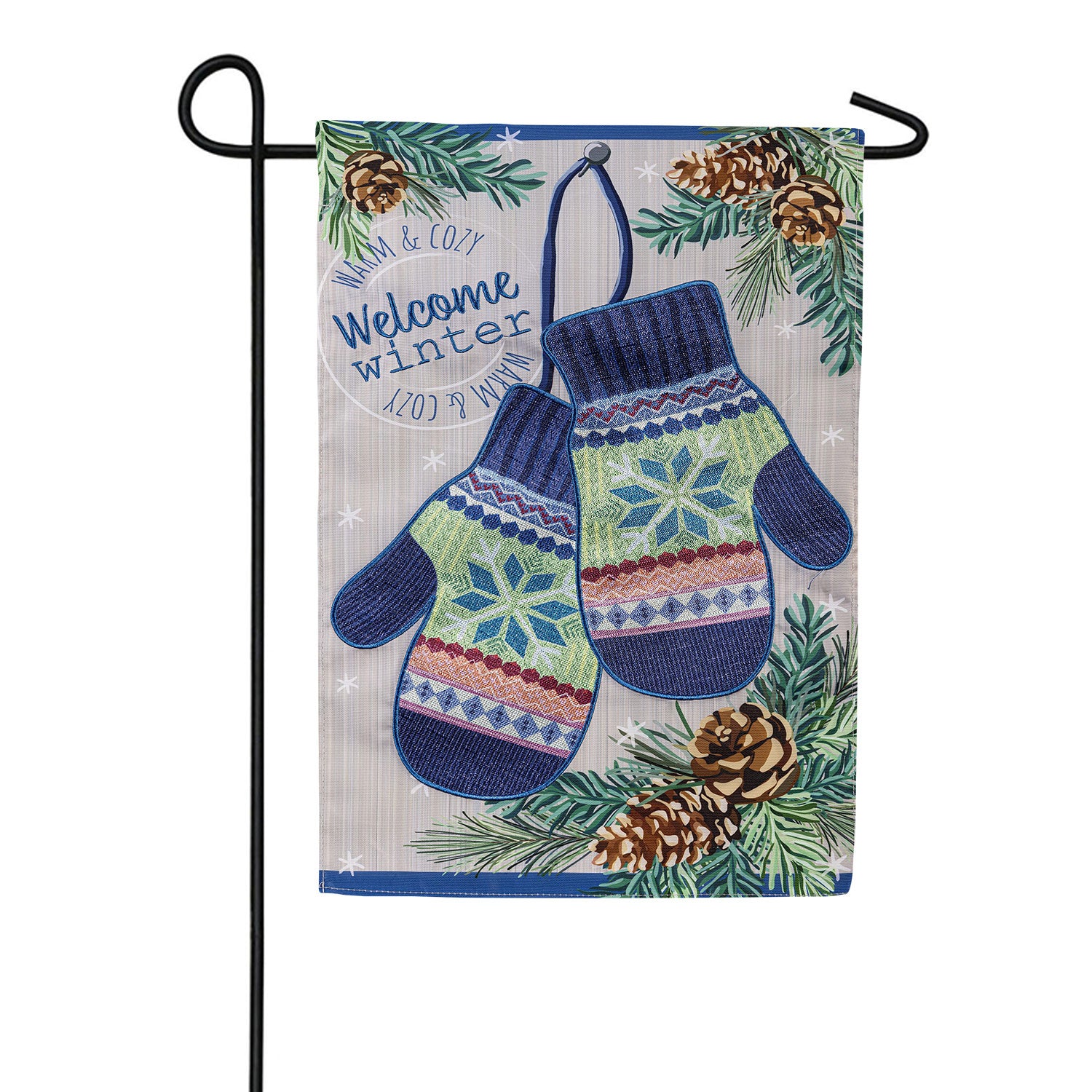 Evergreen Welcome Poinsettia Applique Garden Flag