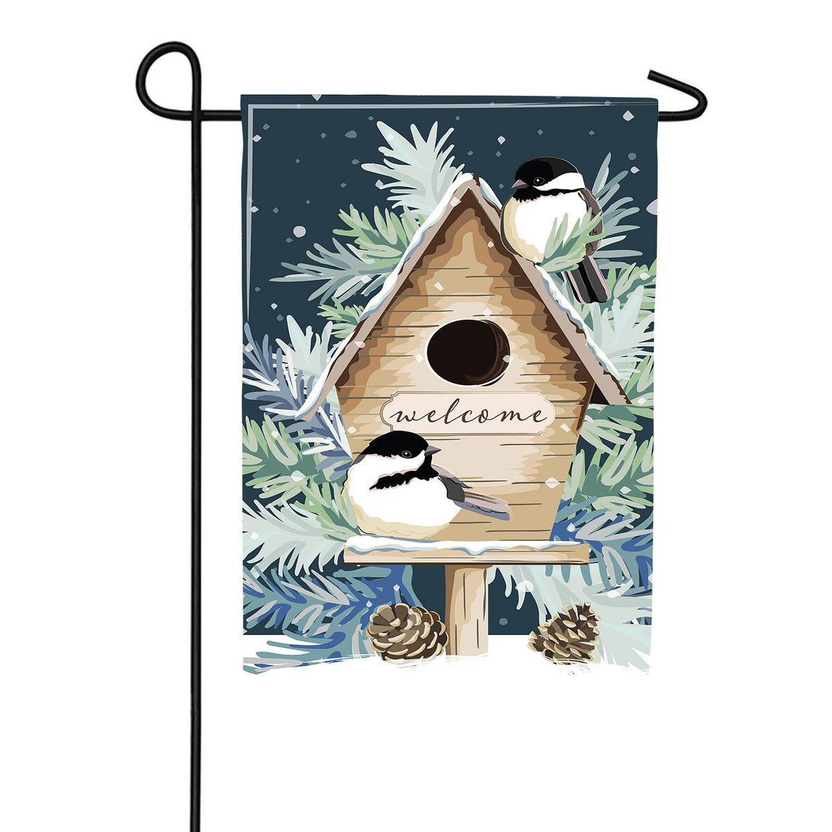 Evergreen Winter Birds Welcome Applique Garden Flag