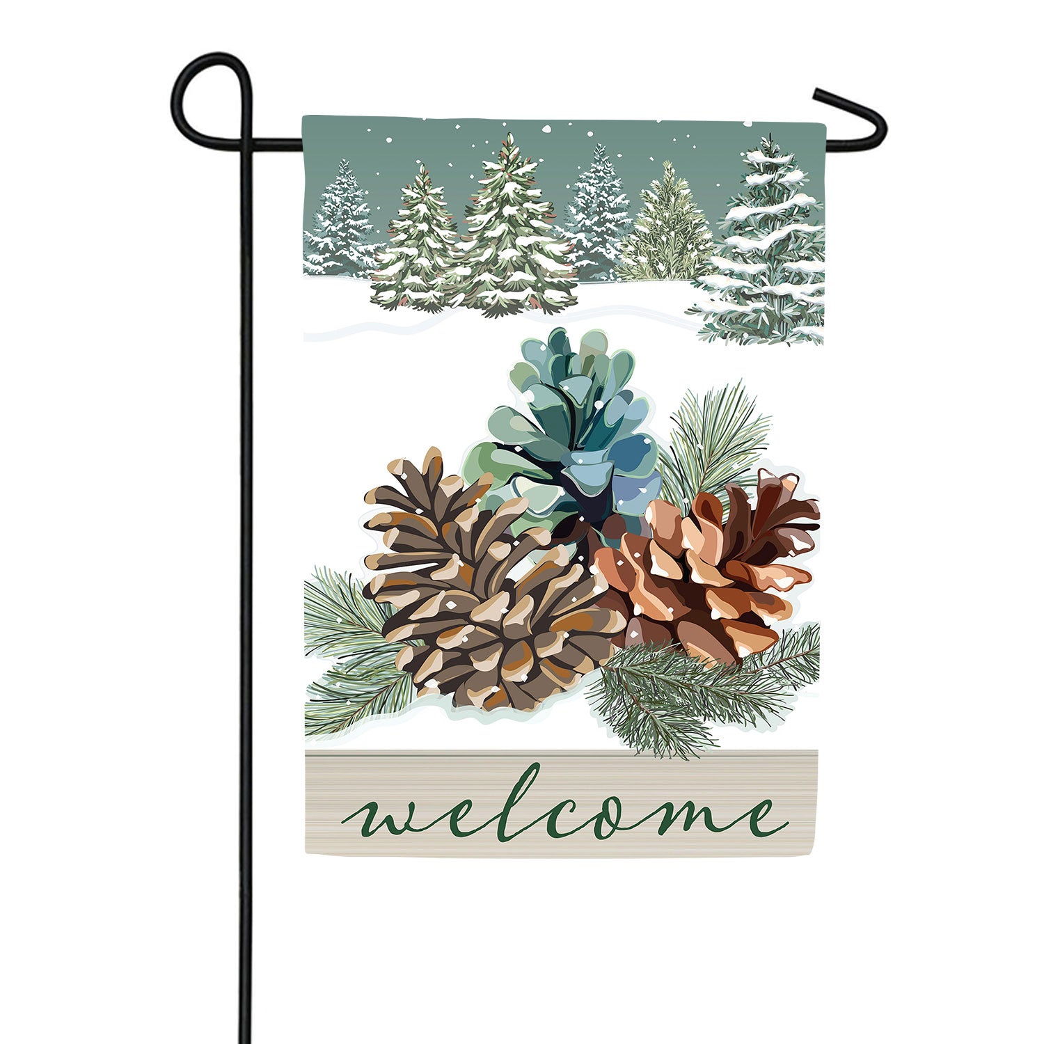 Evergreen Winter Pinecones Applique Garden Flag