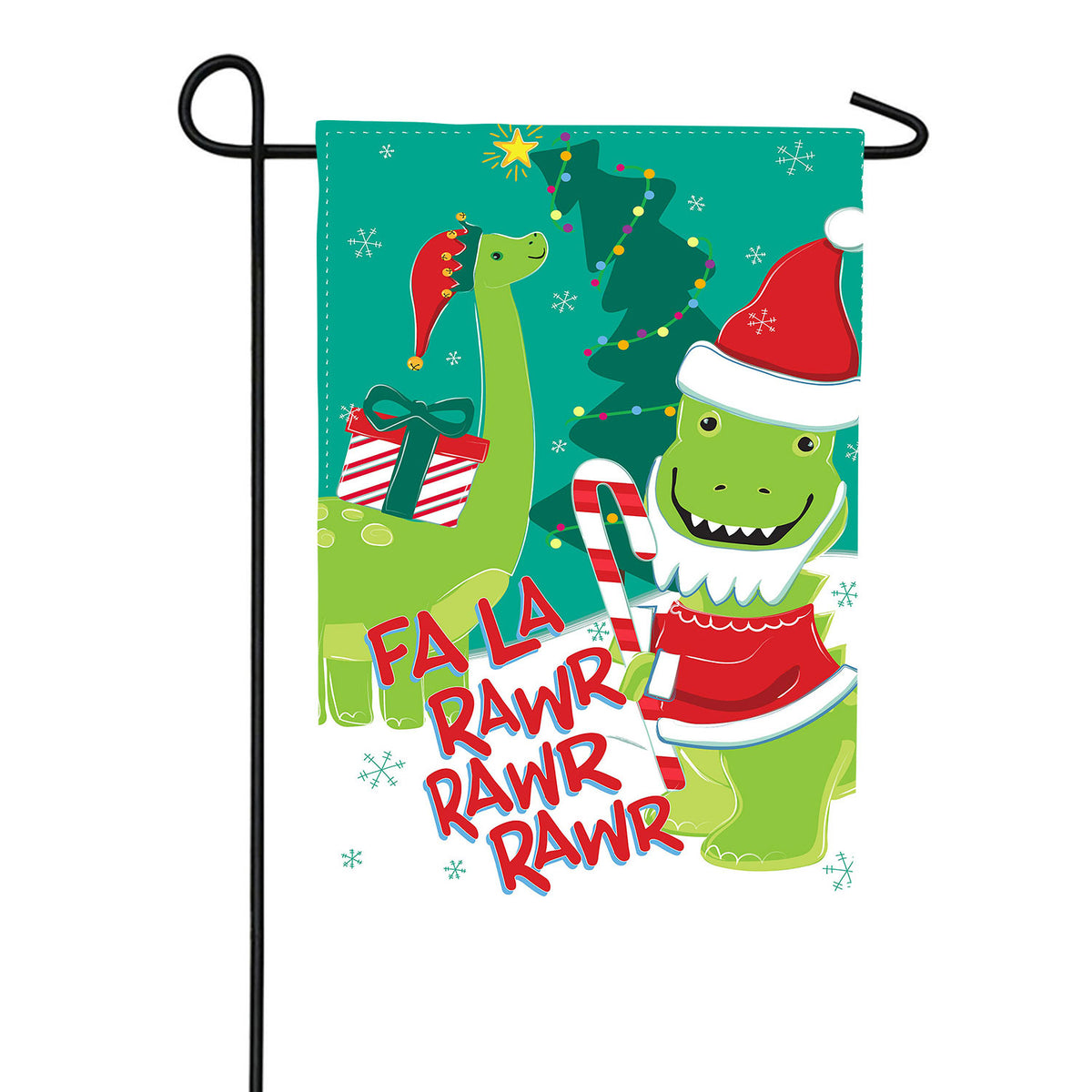 Evergreen Christmas Dinosaur Cheer Applique Garden Flag