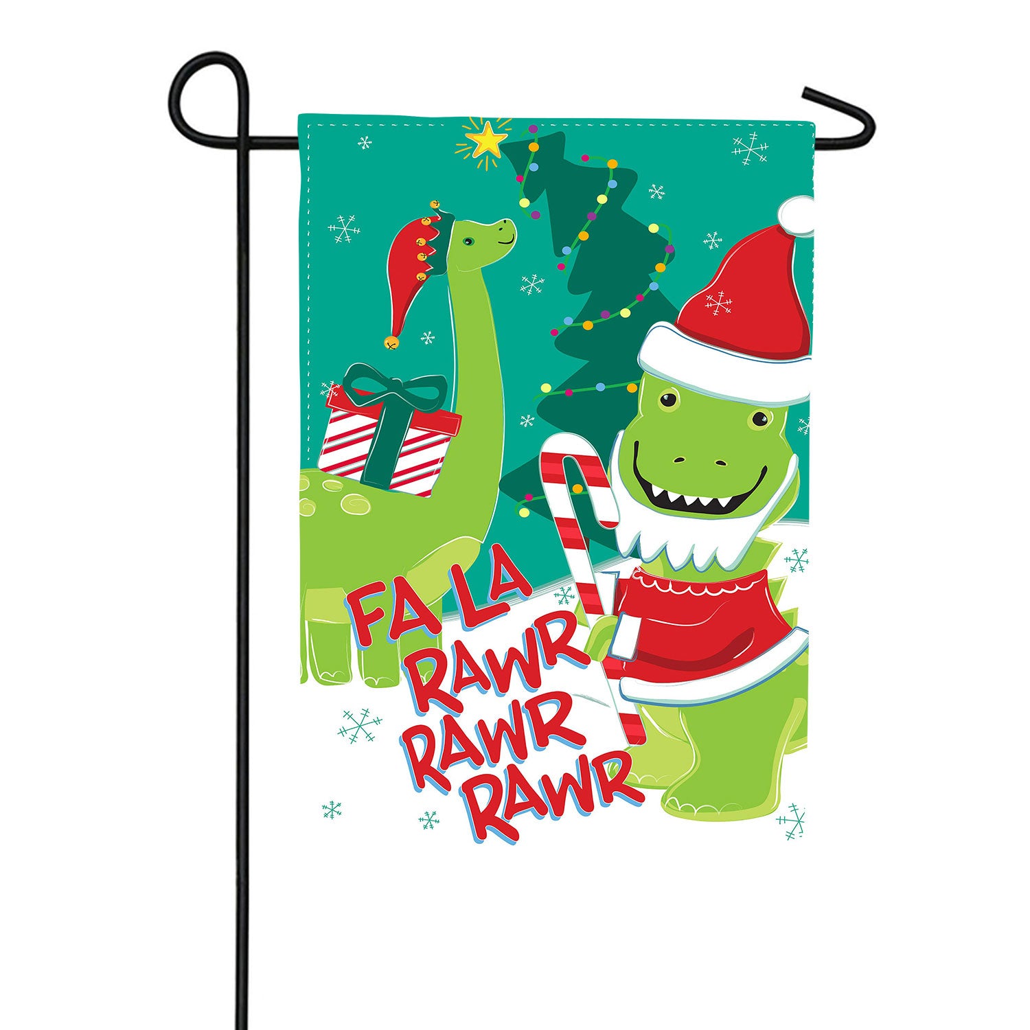 Evergreen Christmas Dinosaur Cheer Applique Garden Flag