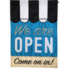 Evergreen We are Open Applique Garden Flag
