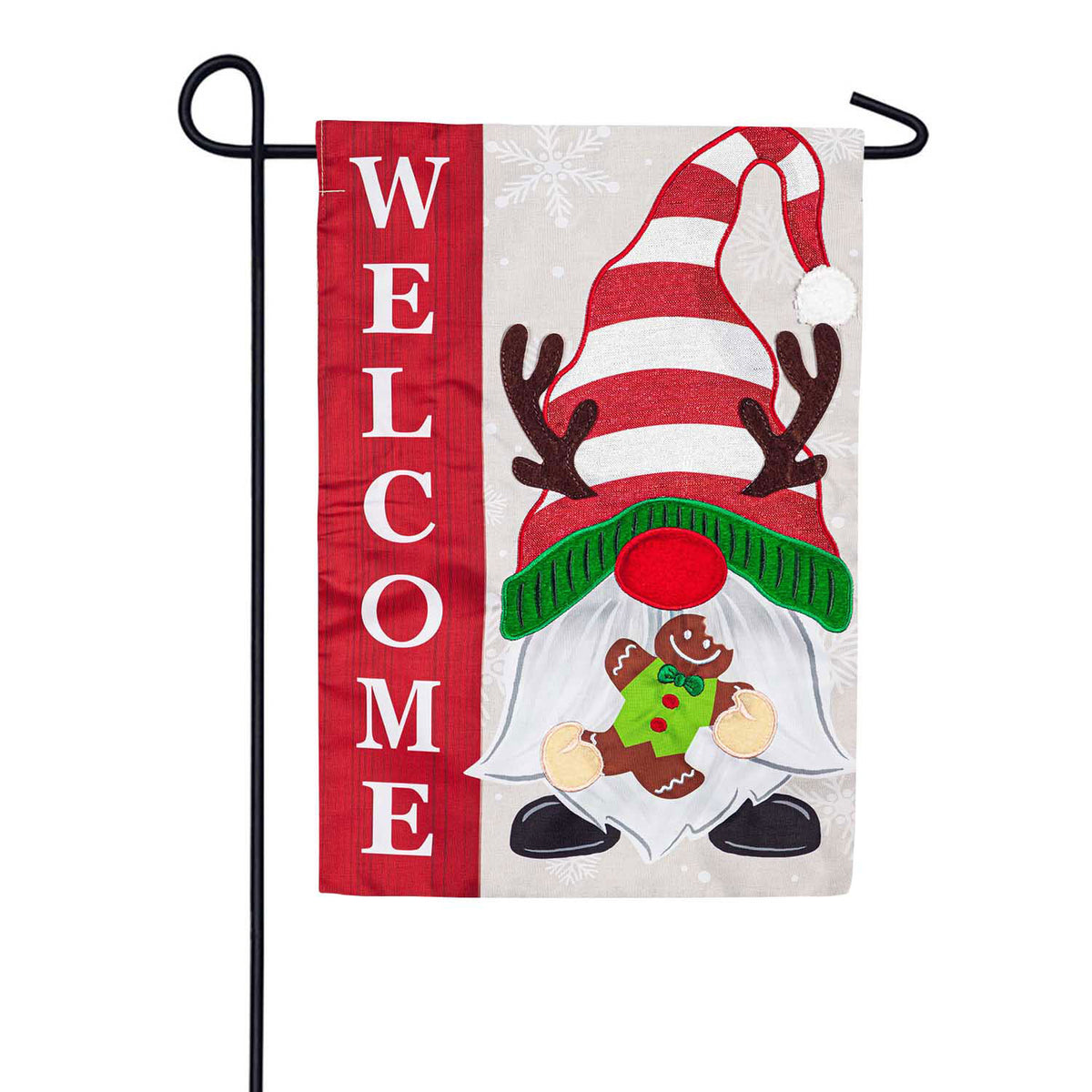 Evergreen Holiday Gnome Appliqued Garden Flag