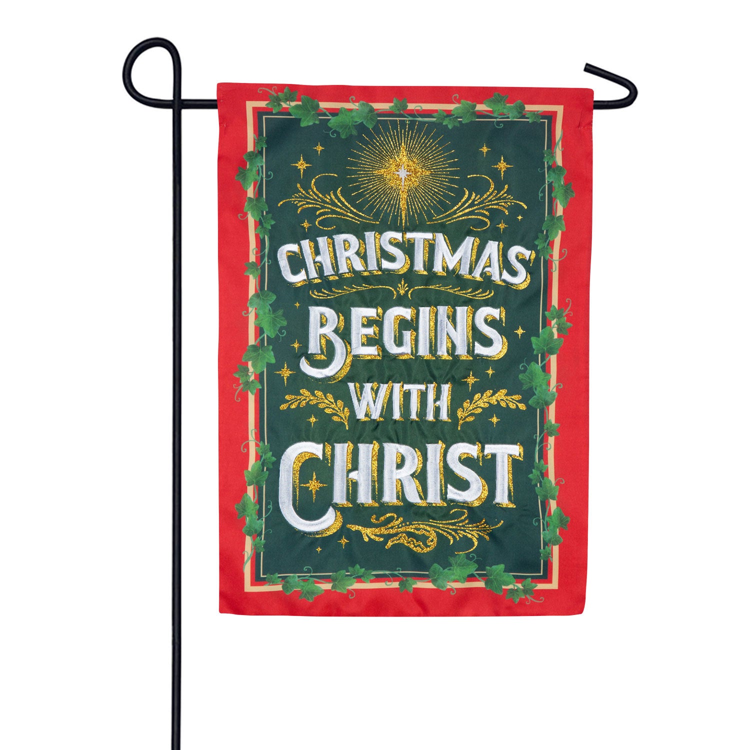 Evergreen Christmas Begins with Christ Applique Garden Flag