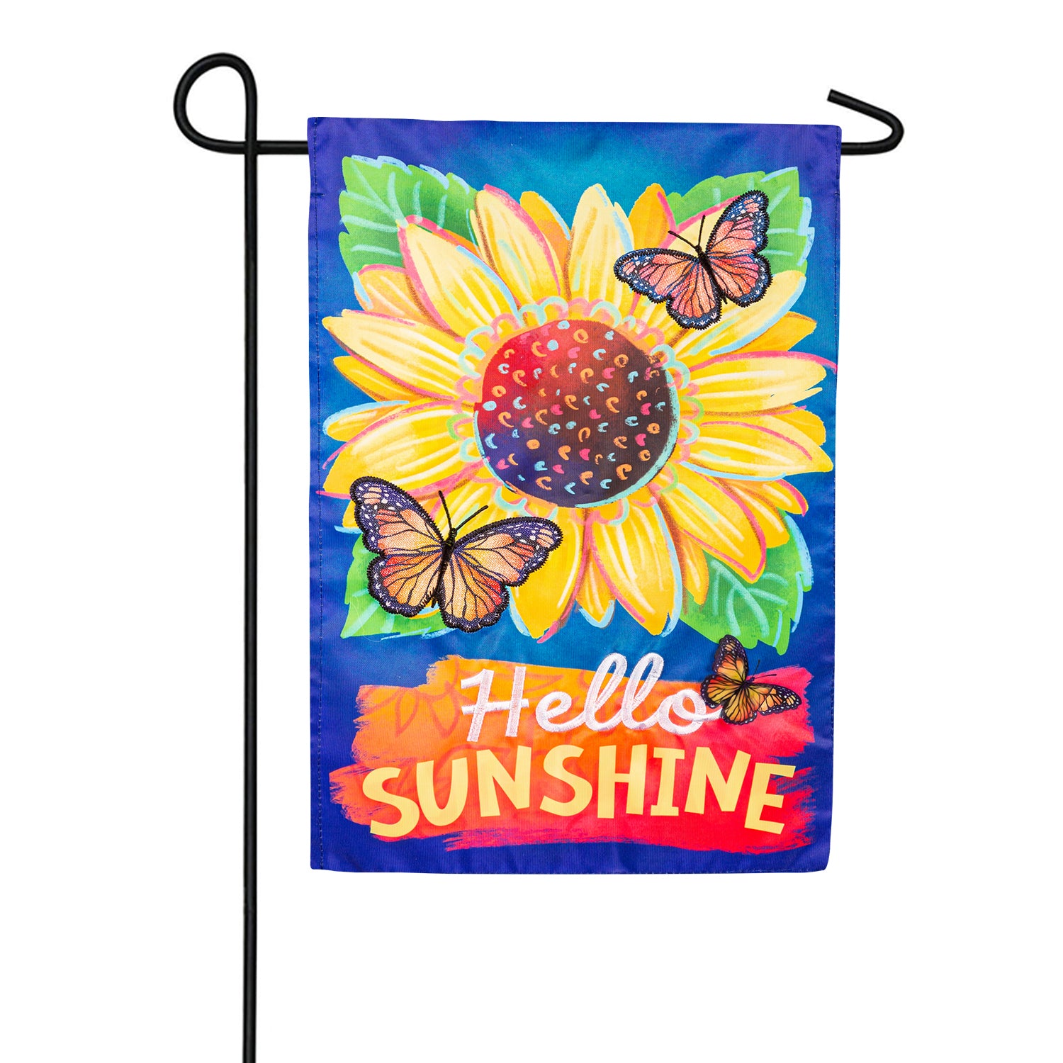Evergreen Hello Sunshine and Butterflies Applique Garden Flag