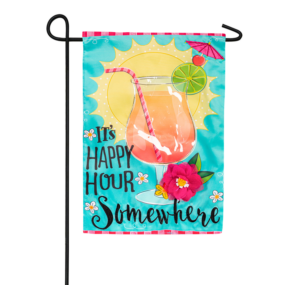 Evergreen It's Happy Hour Somewhere Appliqued Garden Flag