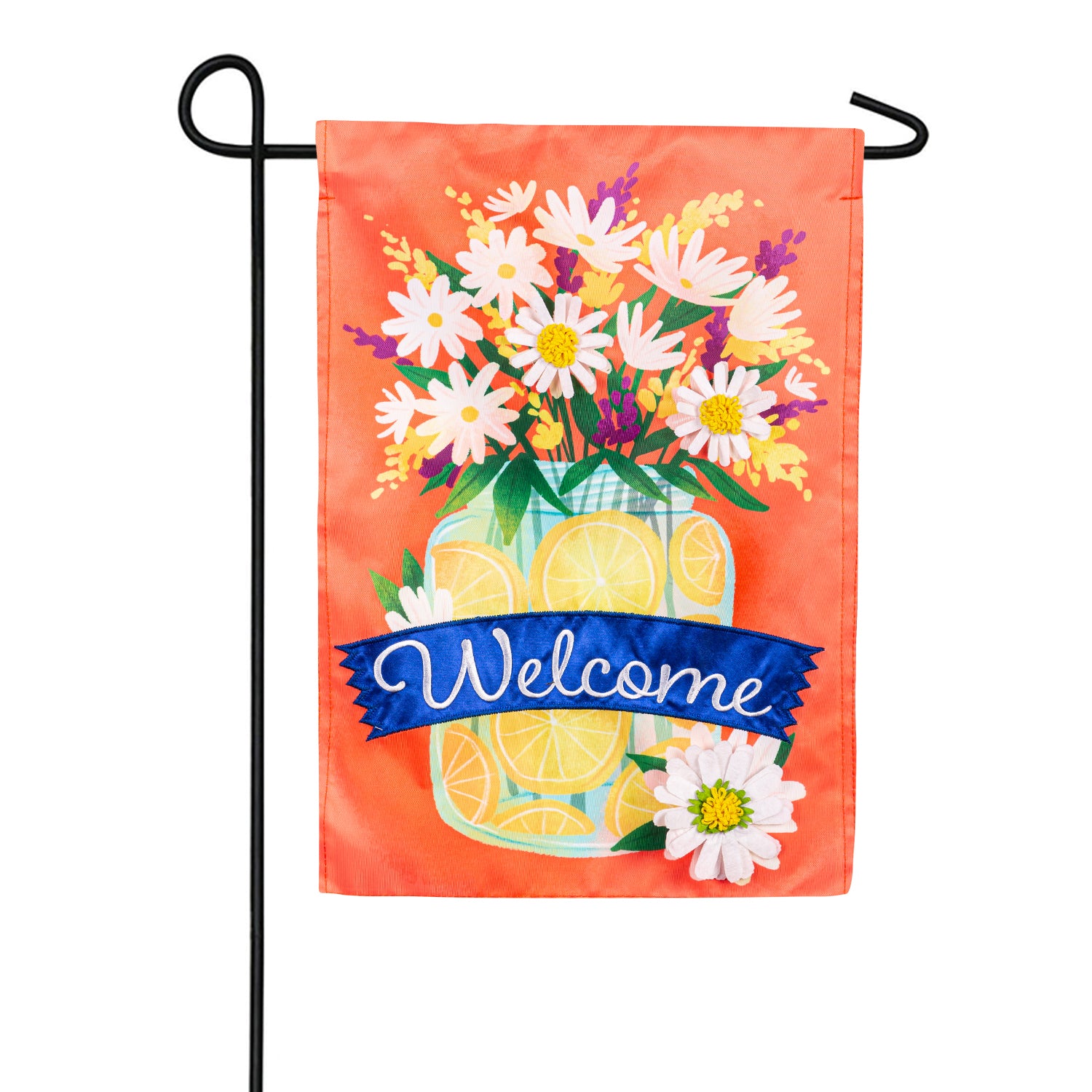 Evergreen Jar of Lemons and Florals Applique Garden Flag