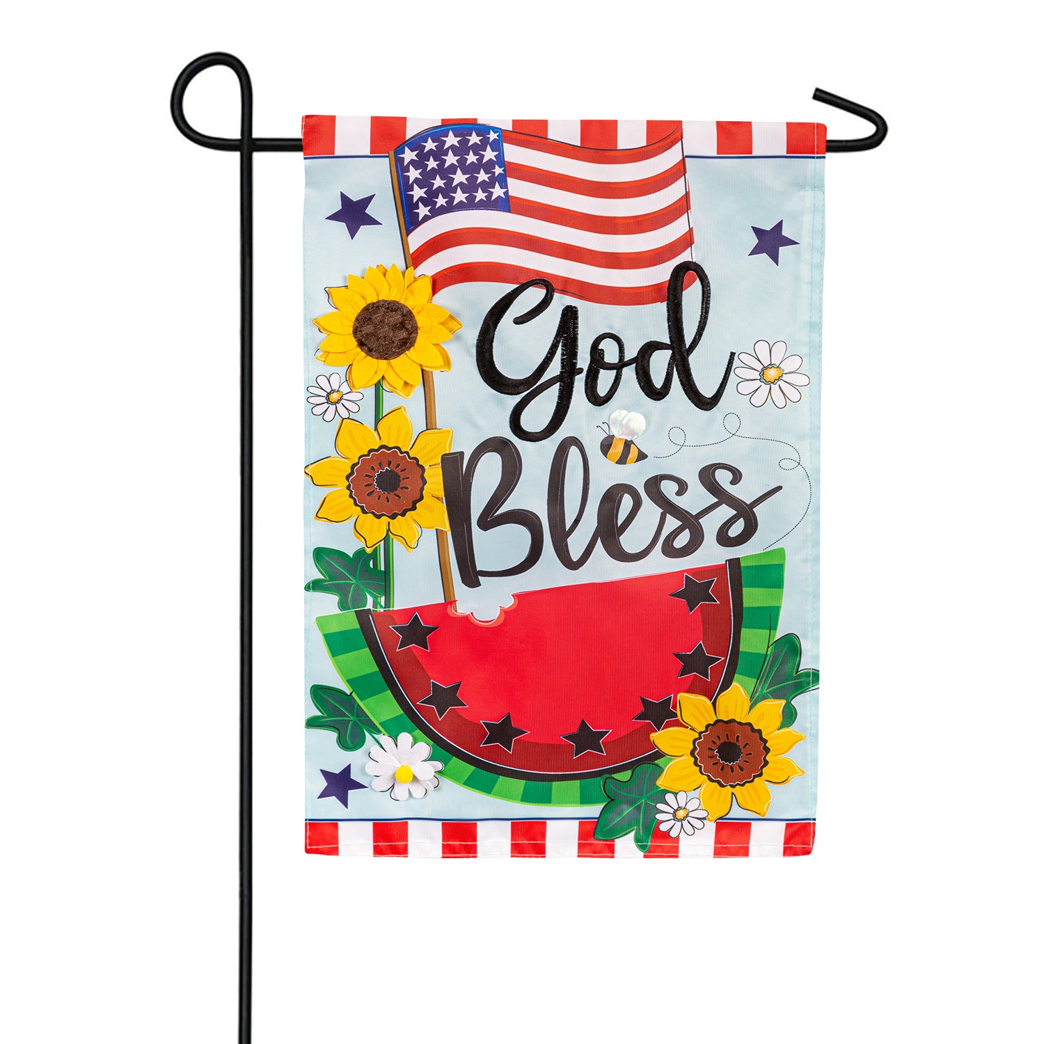 Evergreen God Bless Patriotic Appliqued Garden Flag