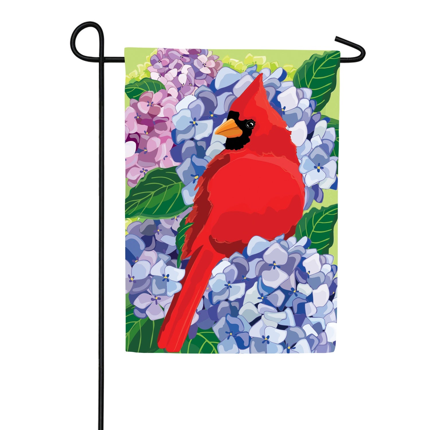 Evergreen Red Cardinal and Hydrangeas Double Appliqued Garden Flag