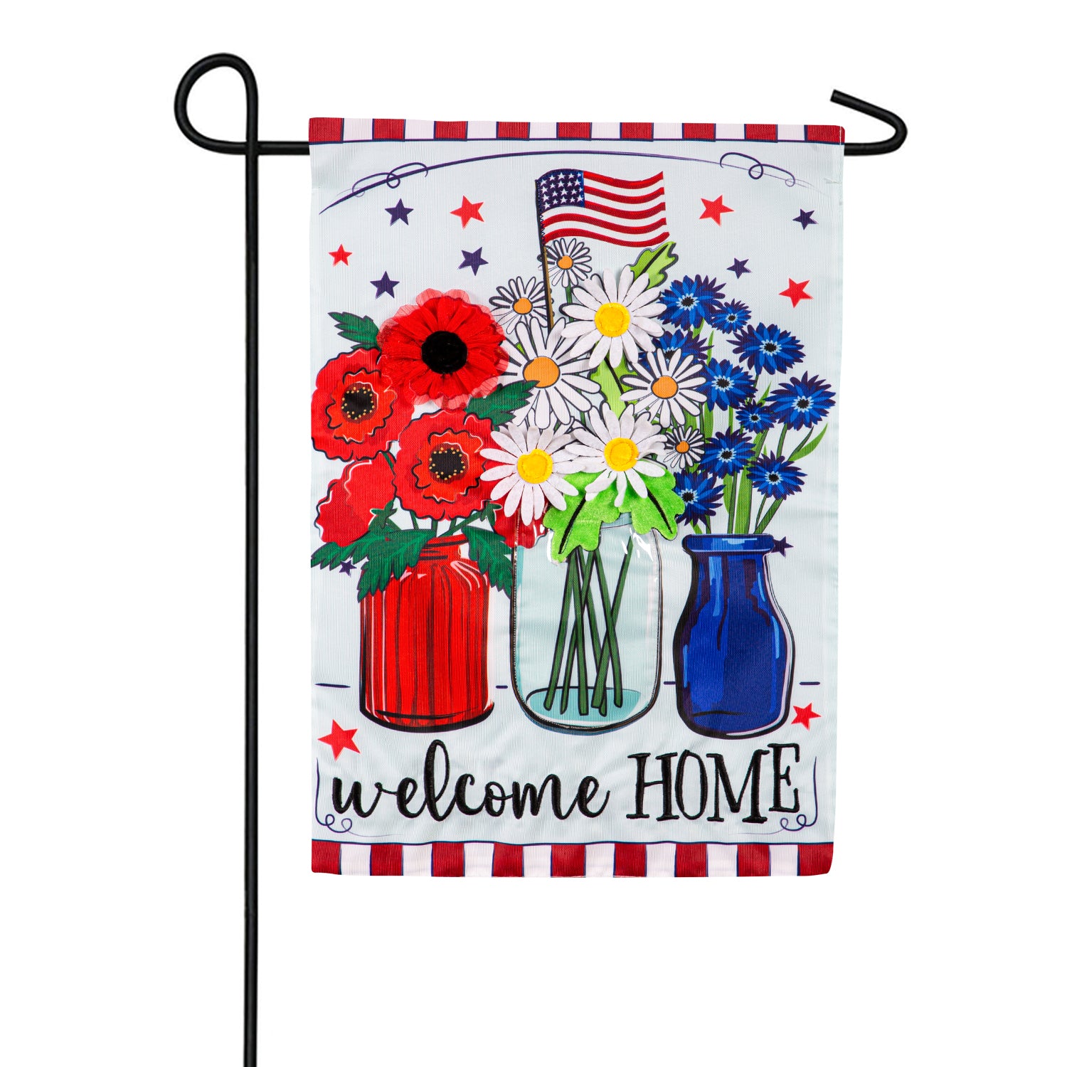 Patriotic Floral Welcome Appliqued Garden Flag