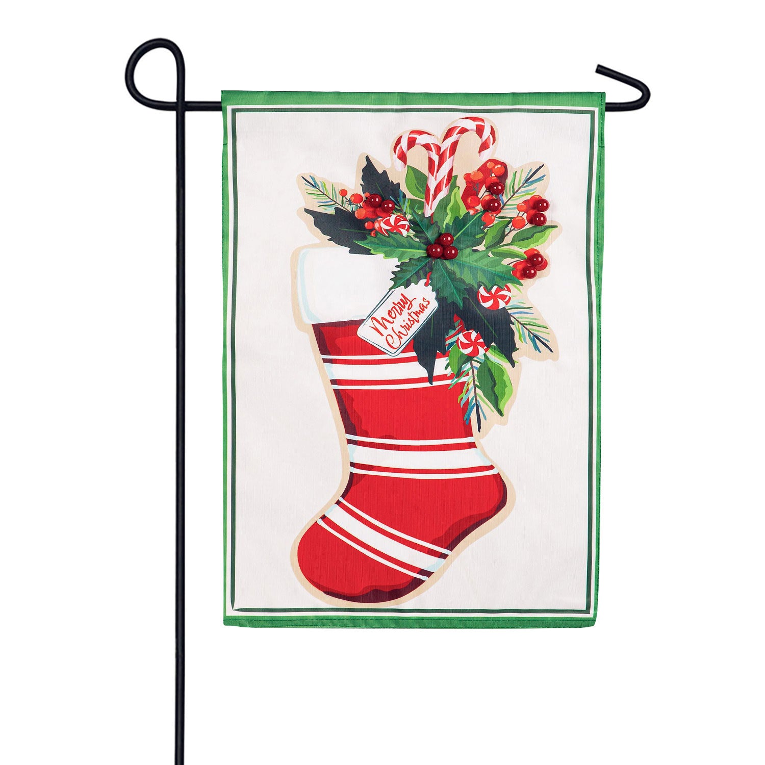Evergreen Merry Christmas Stocking Appliqued Garden Flag