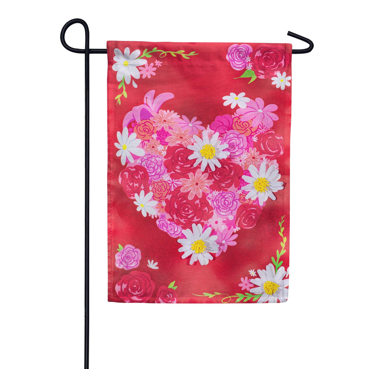 Evergreen Heart A Flutter Floral Applique Garden Flag