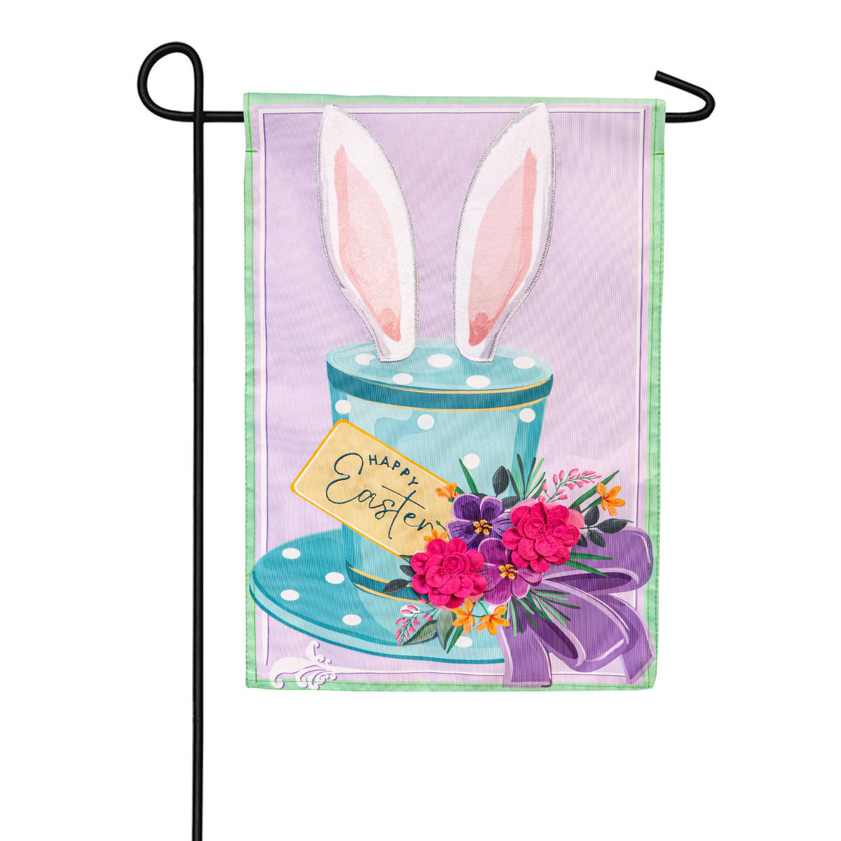 Evergreen Happy Easter Floral Hat Appliqued Garden Flag