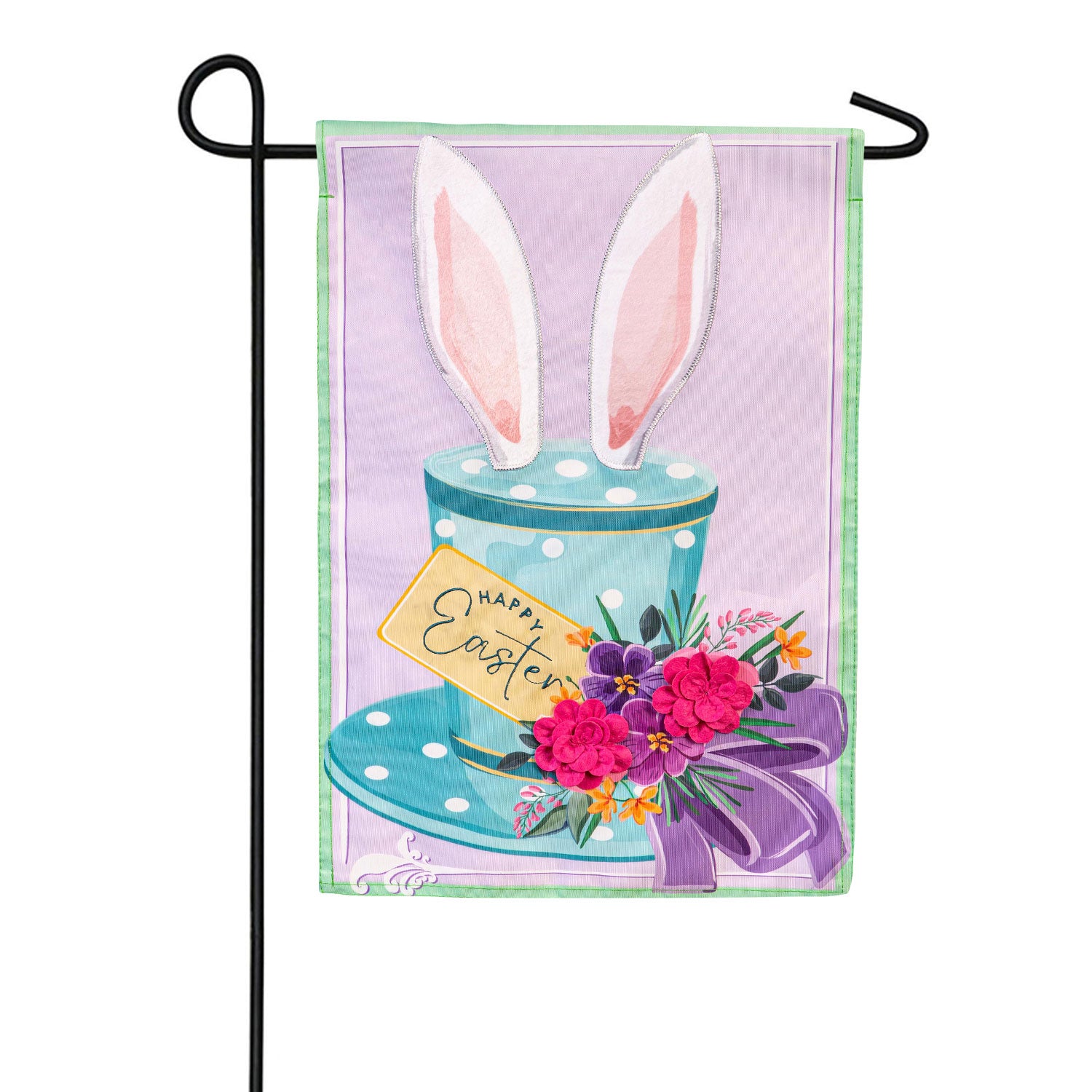 Happy Easter Floral Hat Appliqued Garden Flag